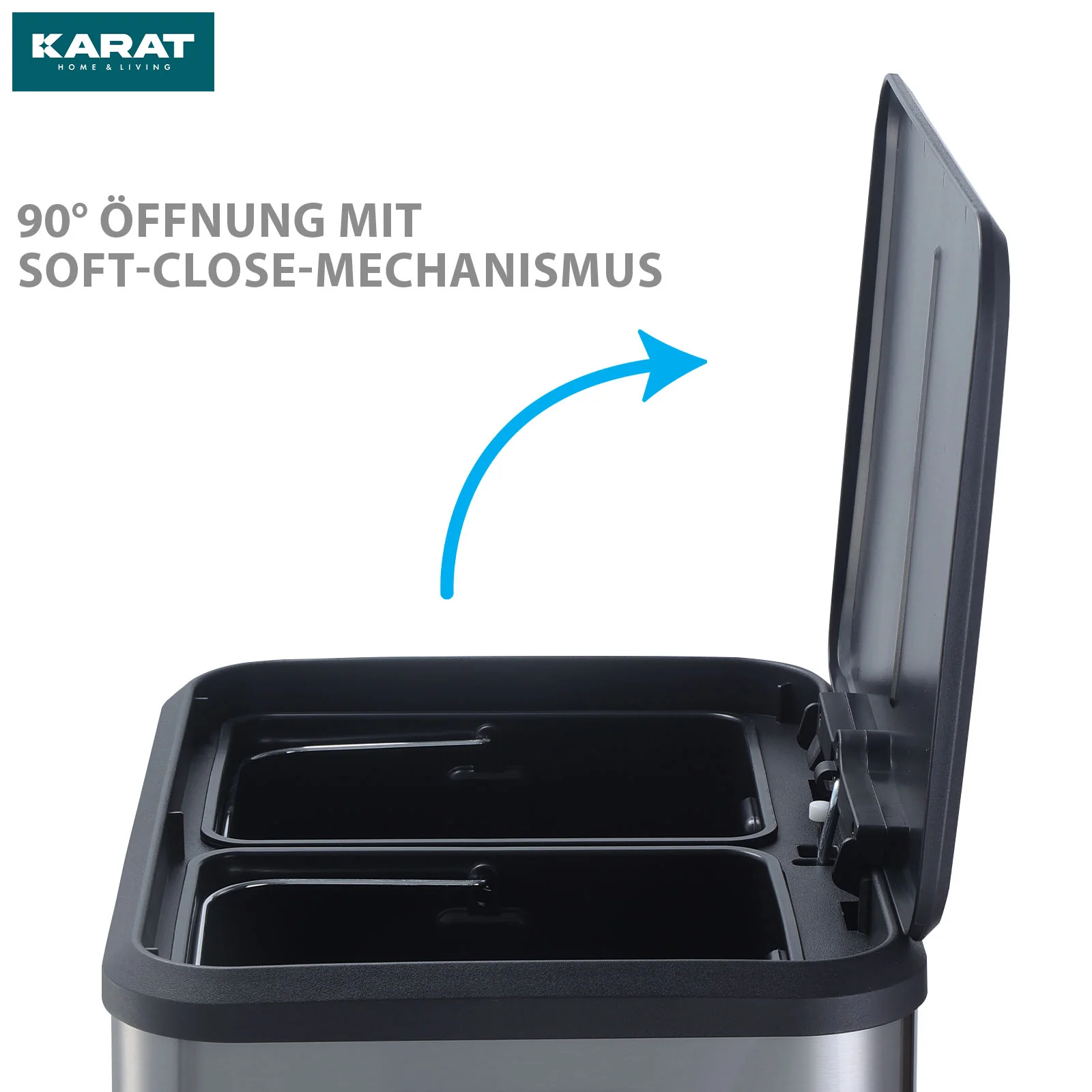 Mülleimer | Jack | 30 L Fassungsvermögen | 2-fach Mülltrennung | Soft-Close & Pedal | Edelstahl oder Schwarz - Image 6