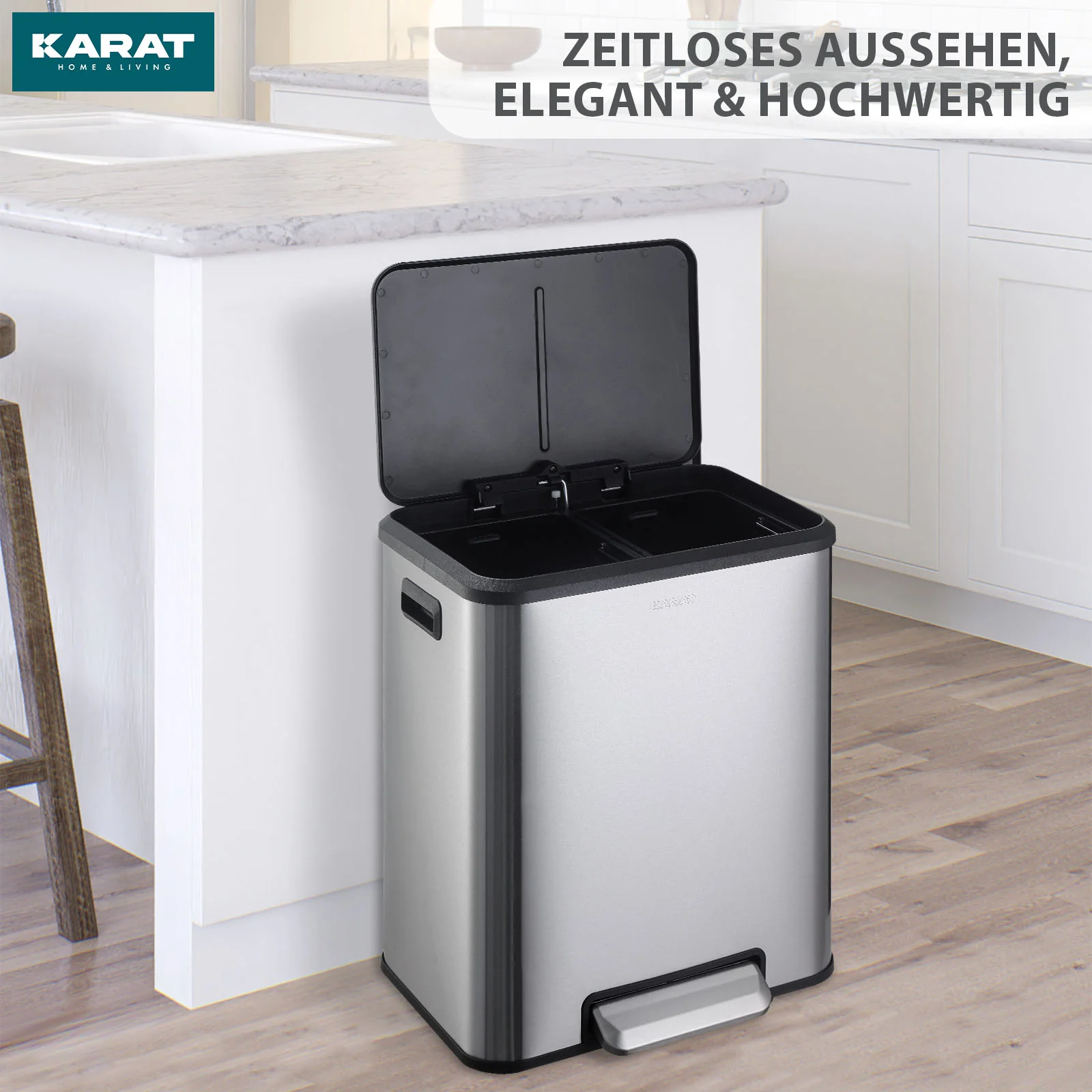 Mülleimer | Jack | 30 L Fassungsvermögen | 2-fach Mülltrennung | Soft-Close & Pedal | Edelstahl oder Schwarz - Image 8