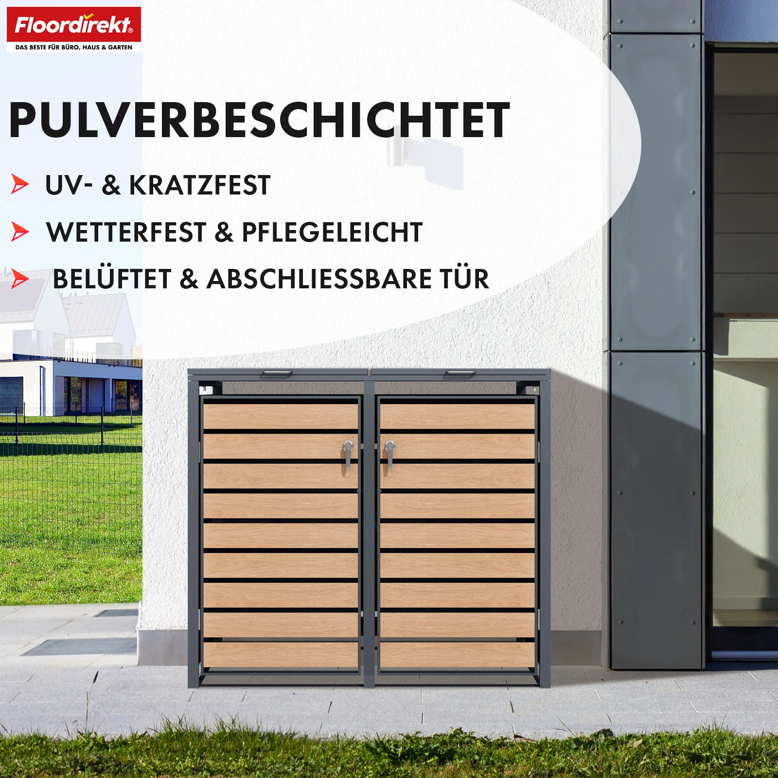 Mülltonnenbox | Johan | Anthrazitfarbene Mülltonnenverkleidung mit Holzdekor und robustem Edelstahlrahmen | 1–3 Türen | Mülltonnenaufbewahrung für 60–240 L - Image 10