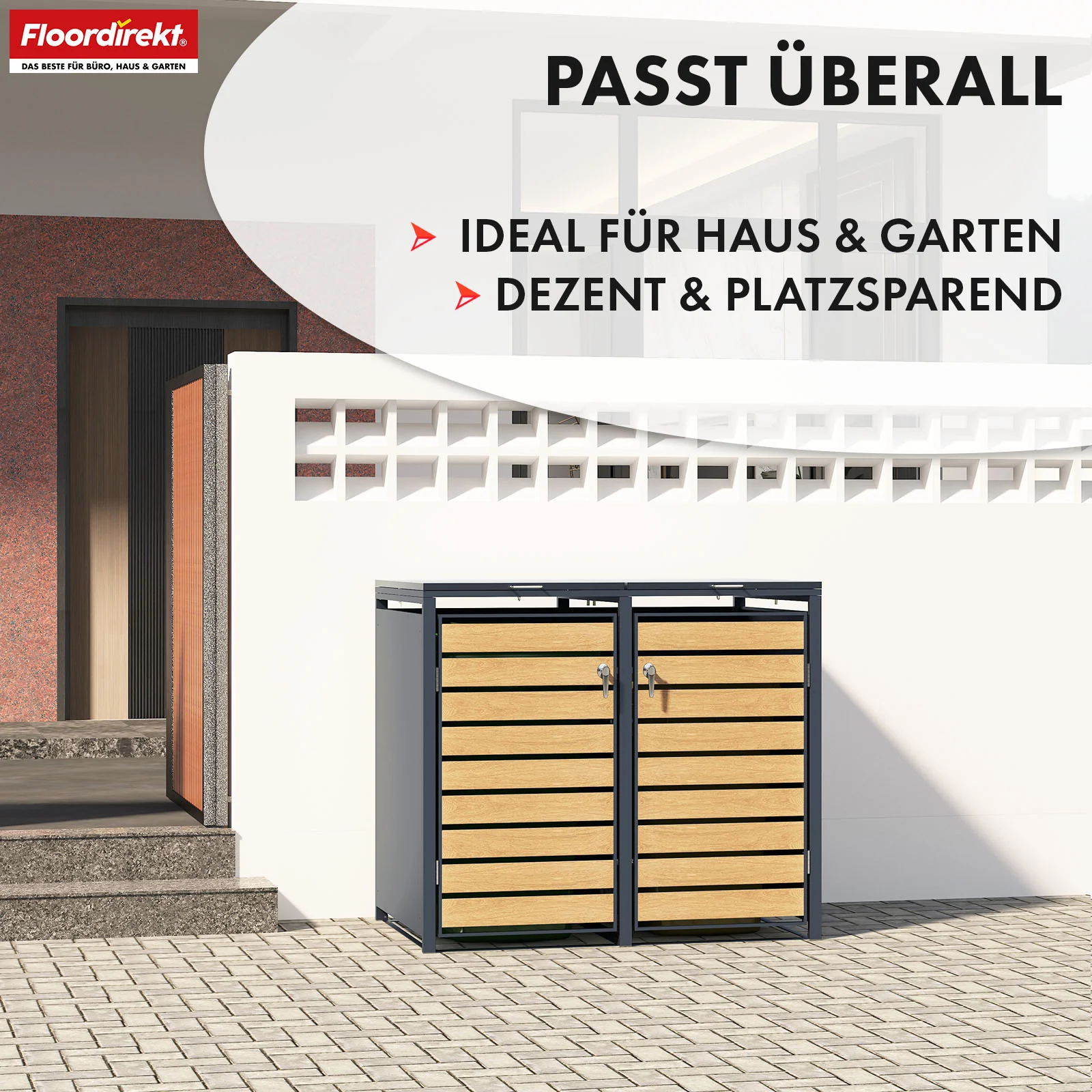 Mülltonnenbox | Johan | Anthrazitfarbene Mülltonnenverkleidung mit Holzdekor und robustem Edelstahlrahmen | 1–3 Türen | Mülltonnenaufbewahrung für 60–240 L - Image 14
