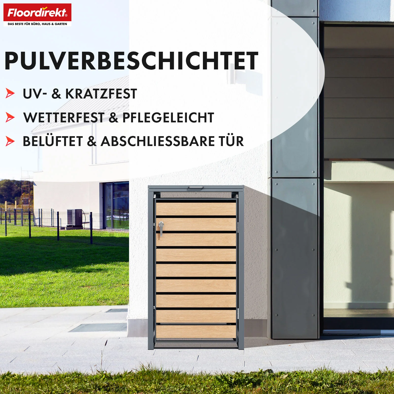 Mülltonnenbox | Johan | Anthrazitfarbene Mülltonnenverkleidung mit Holzdekor und robustem Edelstahlrahmen | 1–3 Türen | Mülltonnenaufbewahrung für 60–240 L - Image 3