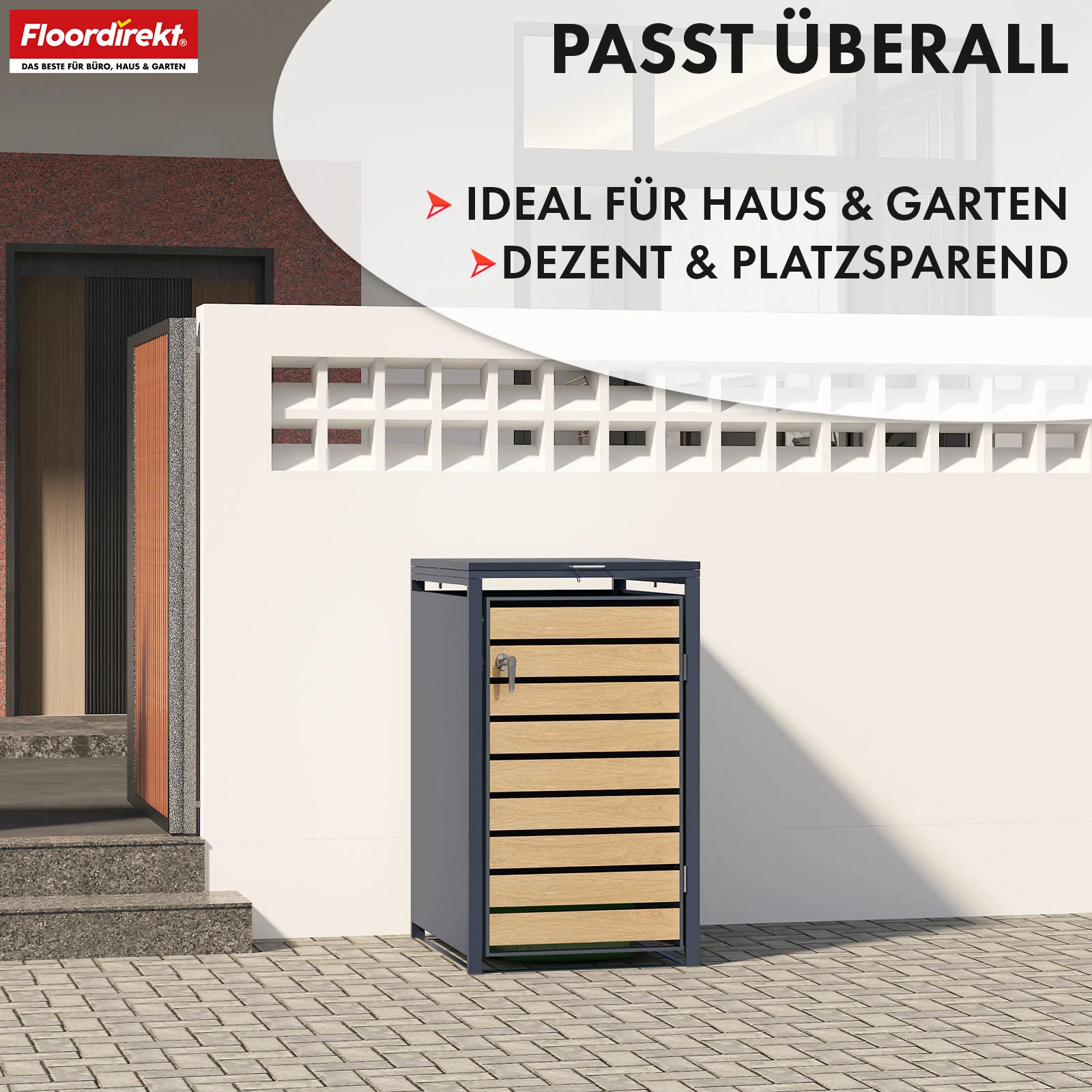Mülltonnenbox | Johan | Anthrazitfarbene Mülltonnenverkleidung mit Holzdekor und robustem Edelstahlrahmen | 1–3 Türen | Mülltonnenaufbewahrung für 60–240 L - Image 7