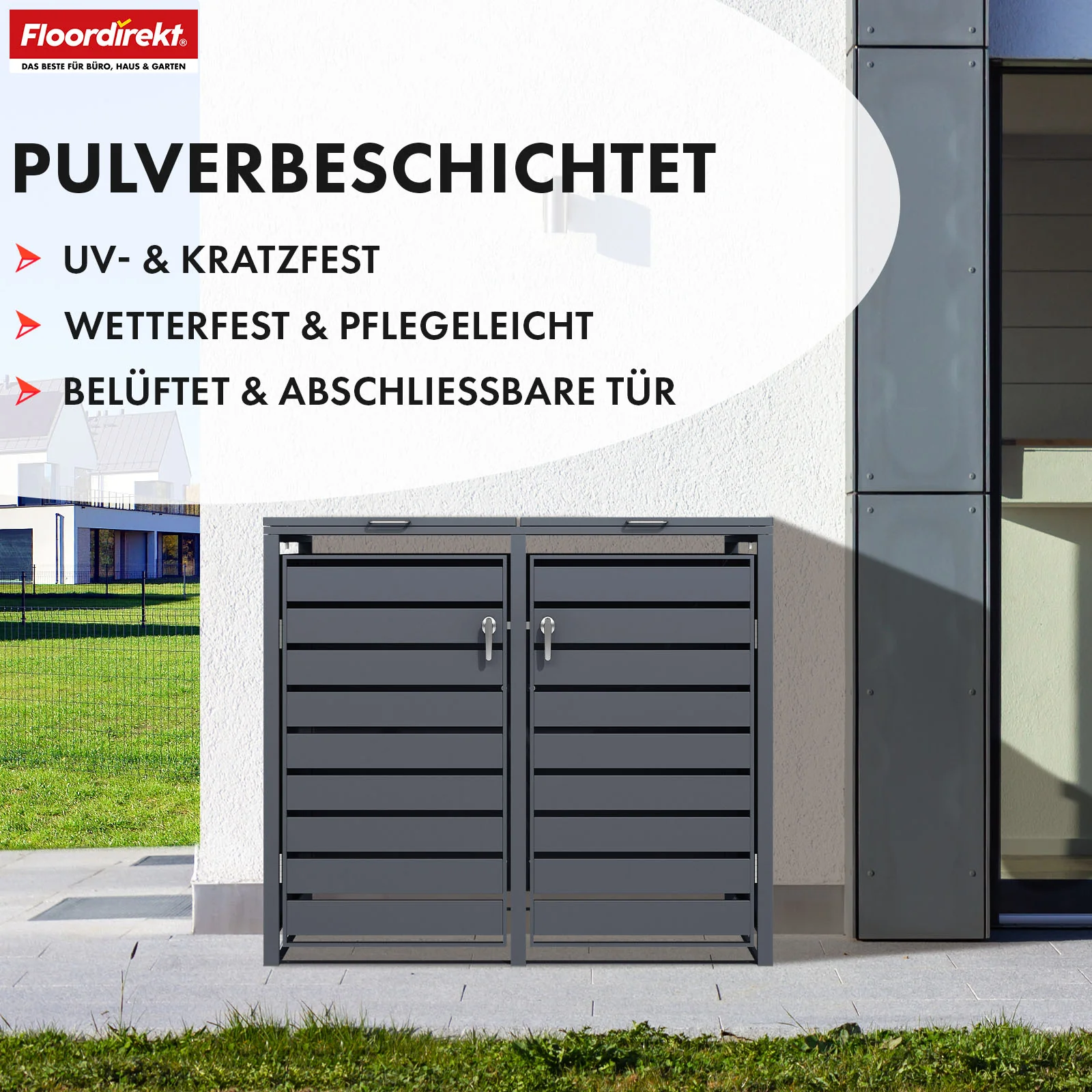 Mülltonnenbox | Magnus | Wetterfeste Anthrazitfarbene Mülltonnenverkleidung mit Edelstahlrahmen | 1–3 Türen | Für 60–240 L Mülltonnen geeignet - Image 10