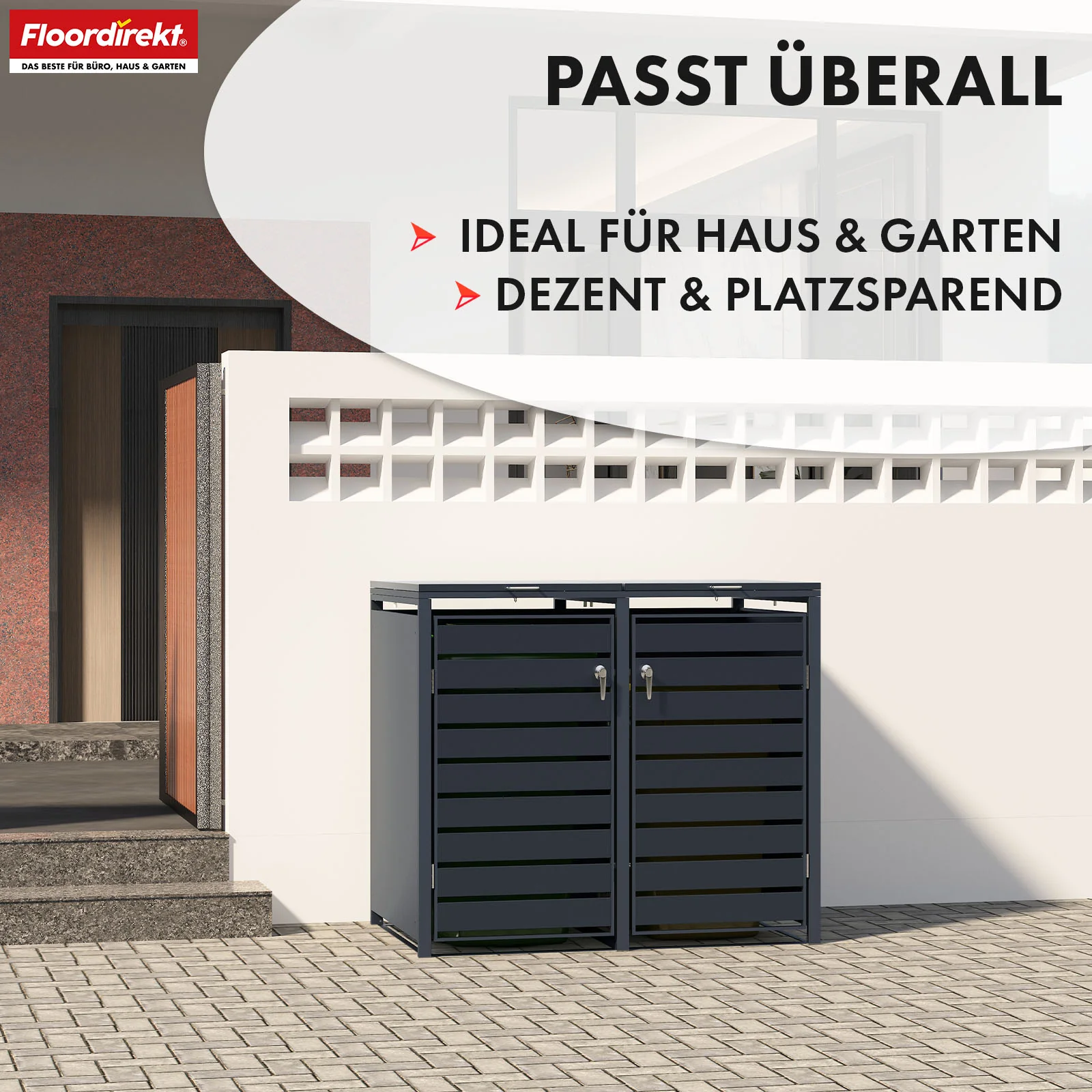 Mülltonnenbox | Magnus | Wetterfeste Anthrazitfarbene Mülltonnenverkleidung mit Edelstahlrahmen | 1–3 Türen | Für 60–240 L Mülltonnen geeignet - Image 14