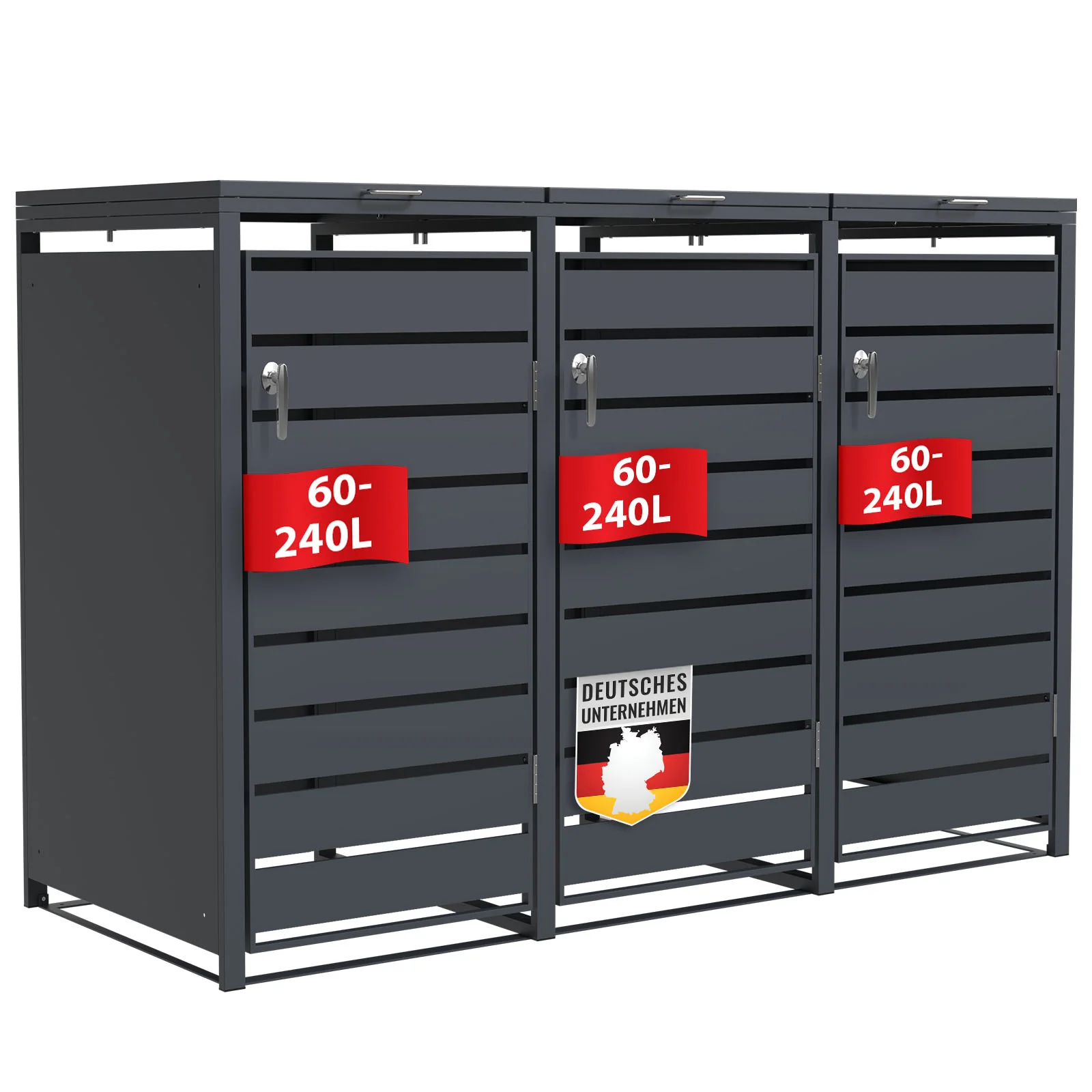 Mülltonnenbox | Magnus | Wetterfeste Anthrazitfarbene Mülltonnenverkleidung mit Edelstahlrahmen | 1–3 Türen | Für 60–240 L Mülltonnen geeignet - Image 15