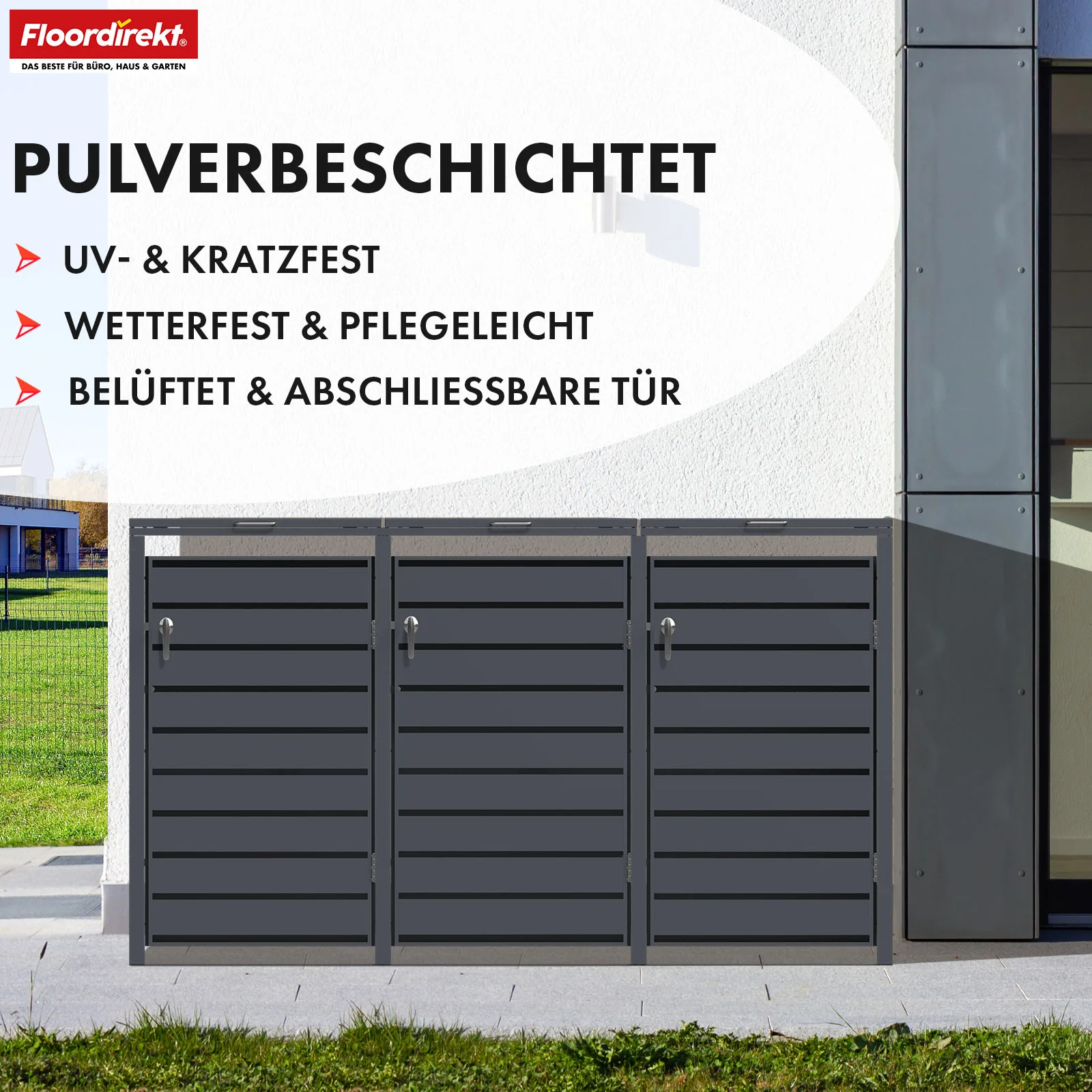 Mülltonnenbox | Magnus | Wetterfeste Anthrazitfarbene Mülltonnenverkleidung mit Edelstahlrahmen | 1–3 Türen | Für 60–240 L Mülltonnen geeignet - Image 17