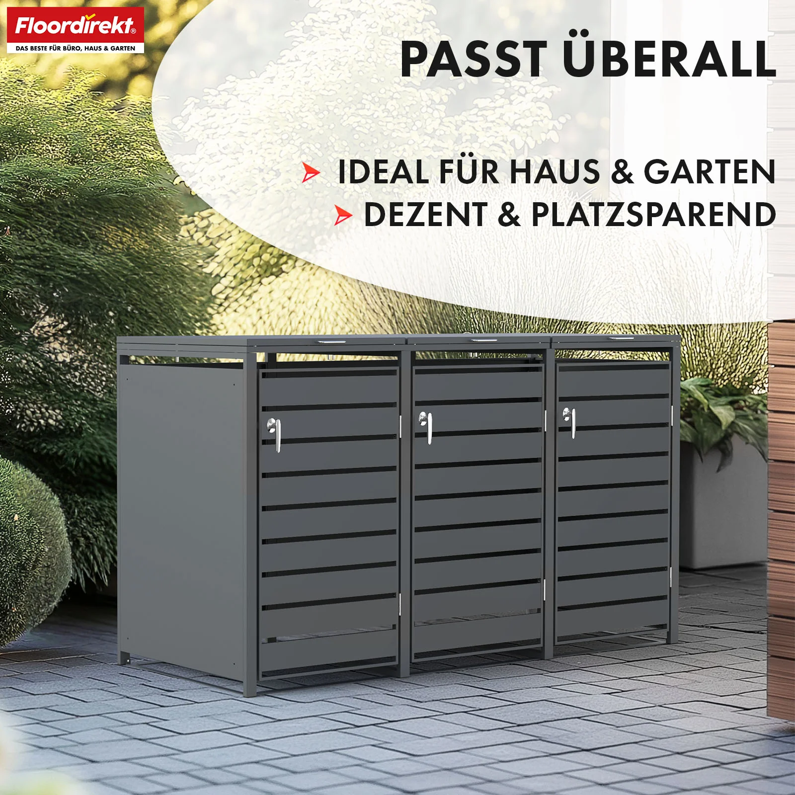 Mülltonnenbox | Magnus | Wetterfeste Anthrazitfarbene Mülltonnenverkleidung mit Edelstahlrahmen | 1–3 Türen | Für 60–240 L Mülltonnen geeignet - Image 21