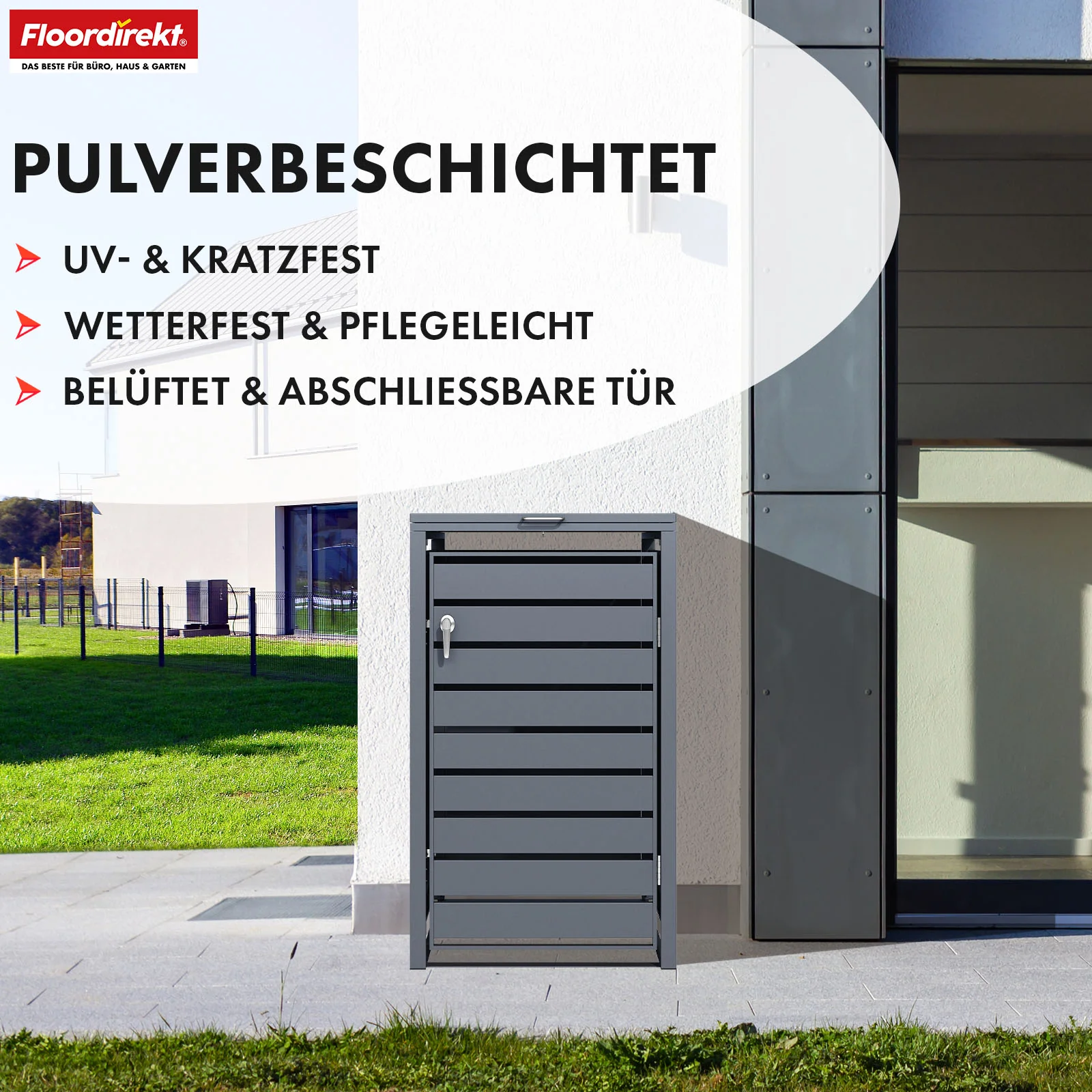 Mülltonnenbox | Magnus | Wetterfeste Anthrazitfarbene Mülltonnenverkleidung mit Edelstahlrahmen | 1–3 Türen | Für 60–240 L Mülltonnen geeignet - Image 3