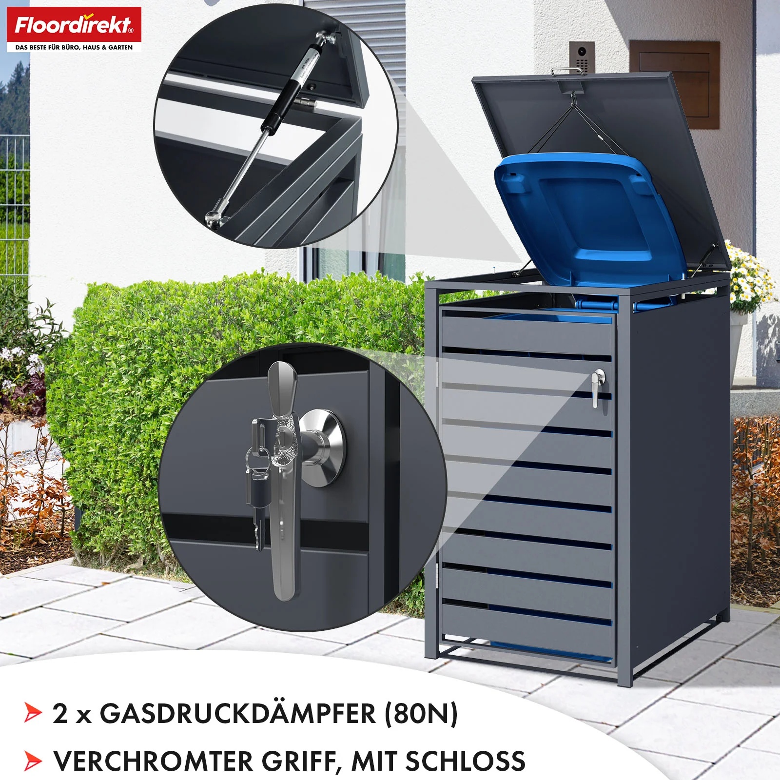 Mülltonnenbox | Magnus | Wetterfeste Anthrazitfarbene Mülltonnenverkleidung mit Edelstahlrahmen | 1–3 Türen | Für 60–240 L Mülltonnen geeignet - Image 5