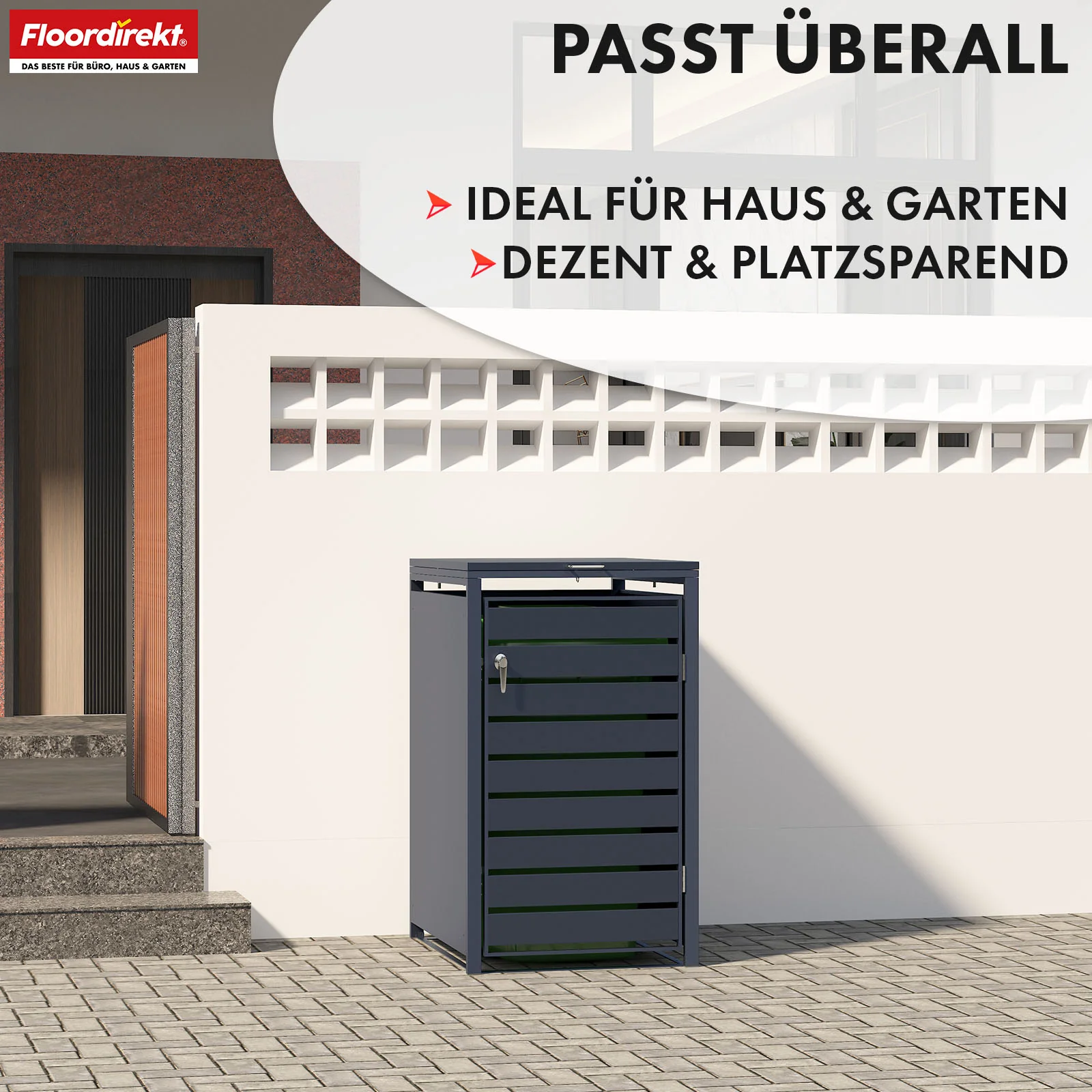 Mülltonnenbox | Magnus | Wetterfeste Anthrazitfarbene Mülltonnenverkleidung mit Edelstahlrahmen | 1–3 Türen | Für 60–240 L Mülltonnen geeignet - Image 7