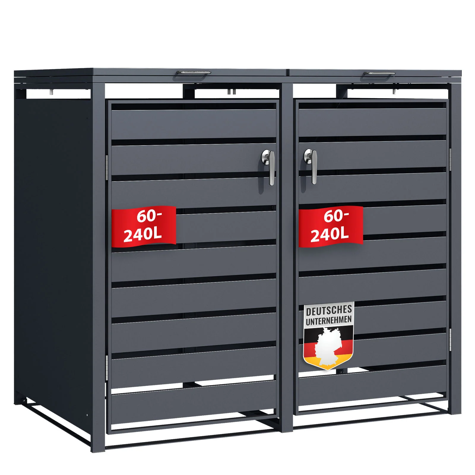 Mülltonnenbox | Magnus | Wetterfeste Anthrazitfarbene Mülltonnenverkleidung mit Edelstahlrahmen | 1–3 Türen | Für 60–240 L Mülltonnen geeignet - Image 8