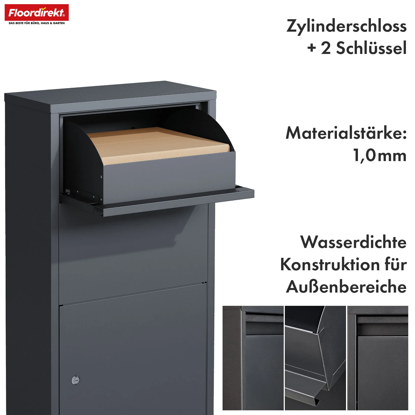 Paketbox | Clement | Praktische Paketkasten mit Klappensystem & Schloss | Wetterfest & einfach zu montieren - Image 3
