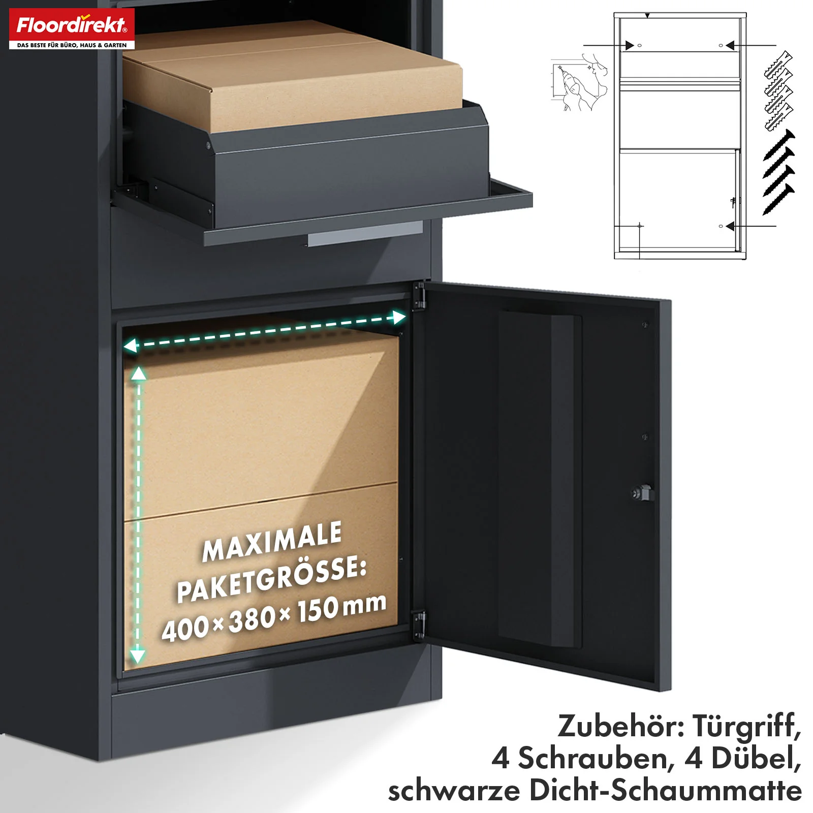 Paketbox mit Briefkasten | Francois | Wasserdichter Paketbriefkasten aus Stahl, abschließbar & freistehend in Anthrazit - Image 4