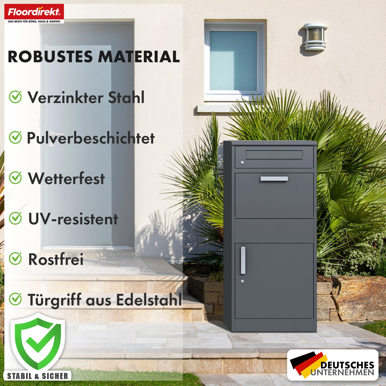 Paketbox mit Briefkasten | Francois | Wasserdichter Paketbriefkasten aus Stahl, abschließbar & freistehend in Anthrazit - Image 5