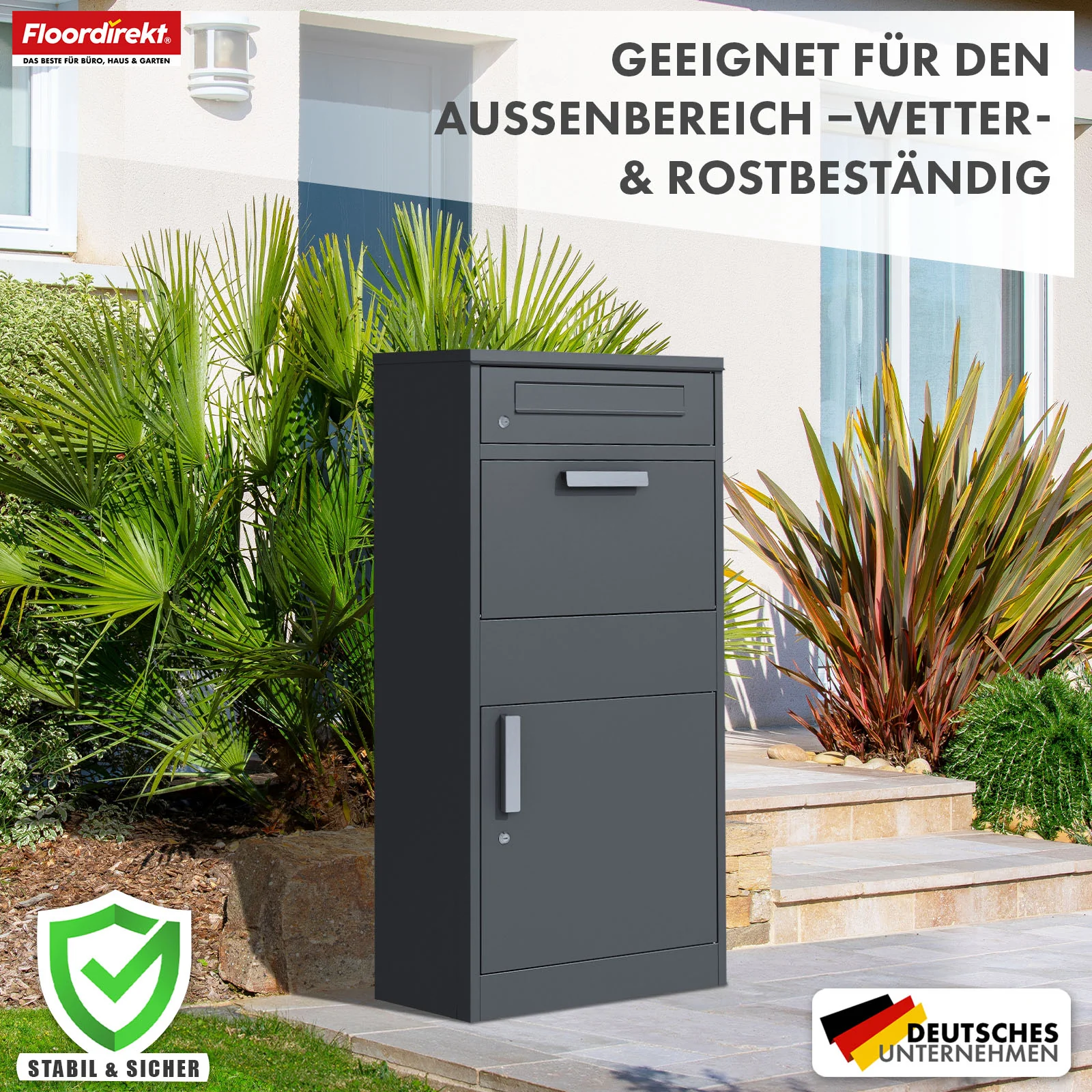 Paketbox mit Briefkasten | Francois | Wasserdichter Paketbriefkasten aus Stahl, abschließbar & freistehend in Anthrazit - Image 6