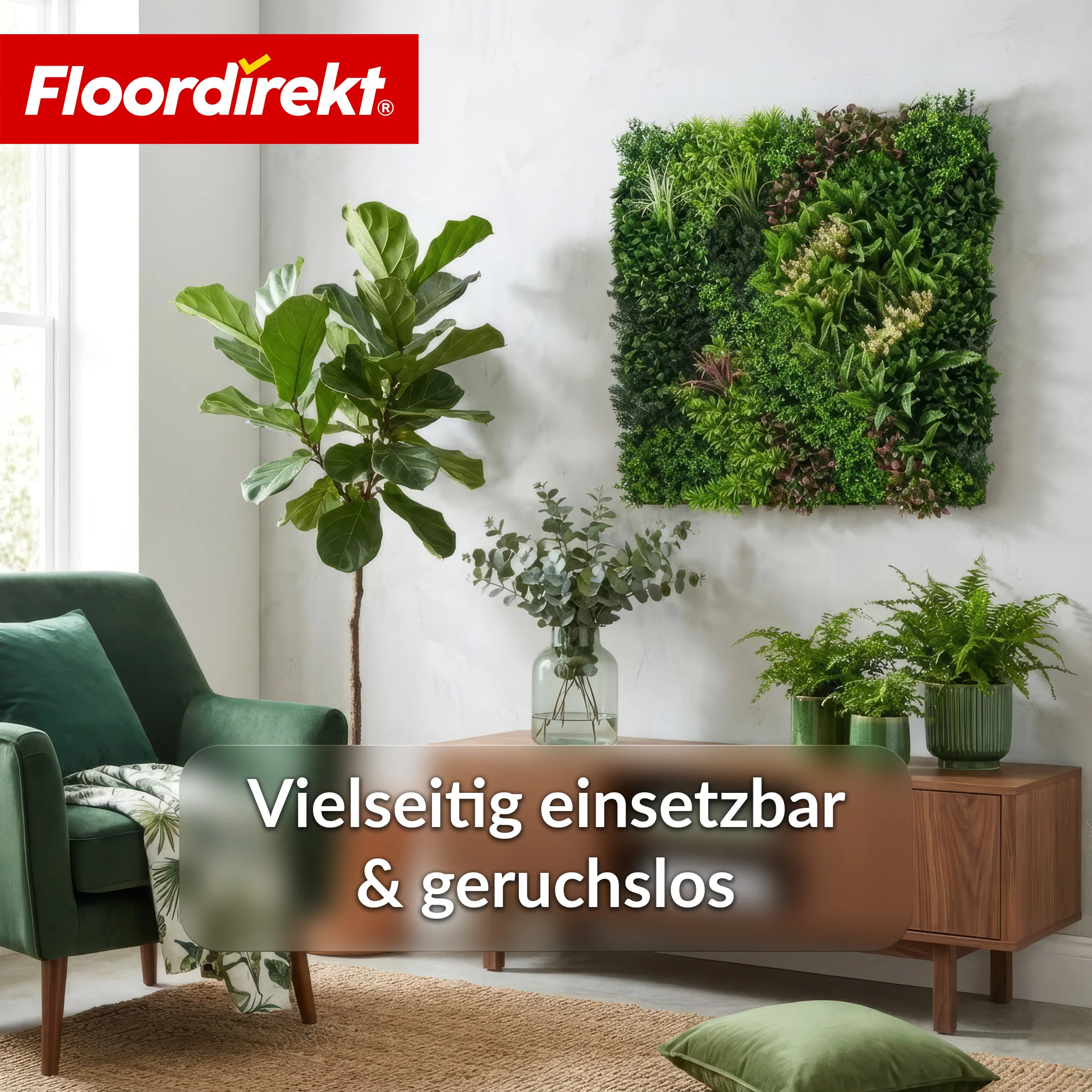 Pflanzenwand | Hera | Natürliches, pflegefreies Kunstpflanzen-Panel | Sonnenbeständig & erweiterbar mit Klick-System | 100 × 100 cm - Image 5