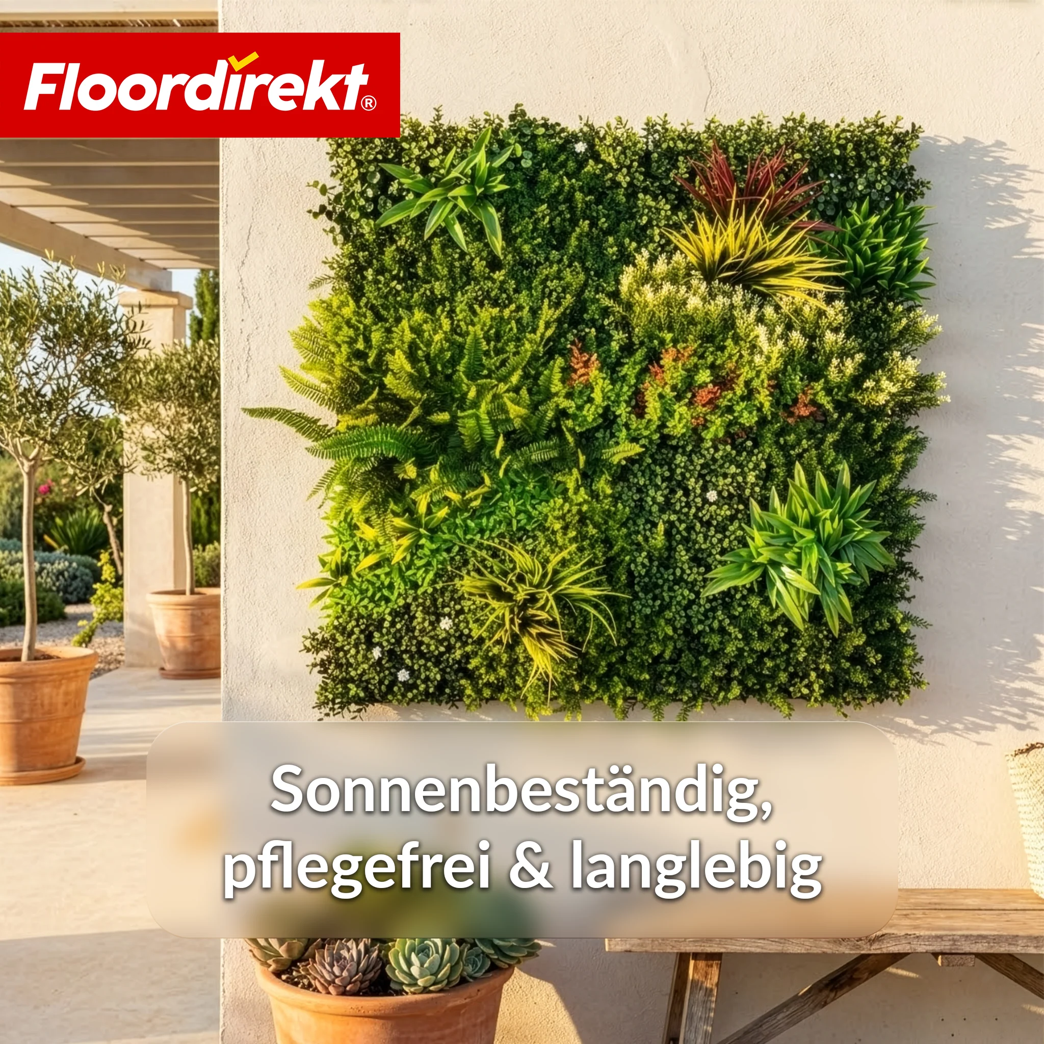Pflanzenwand | Meadow | Natürliches Kunstpflanzen-Panel, sonnenbeständig & pflegefrei | Erweiterbares Klick-System | 100 × 100 cm - Image 6