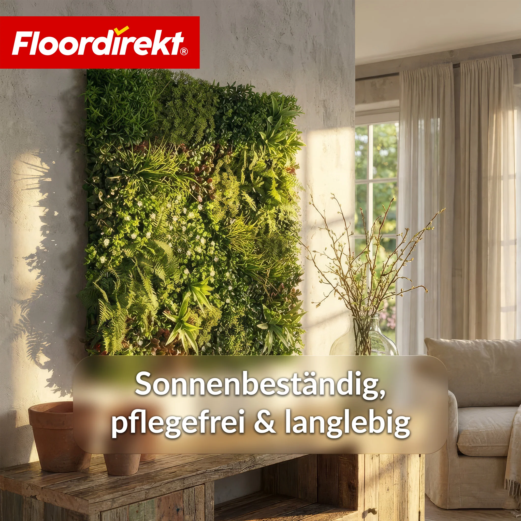 Pflanzenwand | Wonderland | Realistisches Kunstpflanzen-Panel | Formstabil, sonnenbeständig & erweiterbar | 100 × 100 cm - Image 5