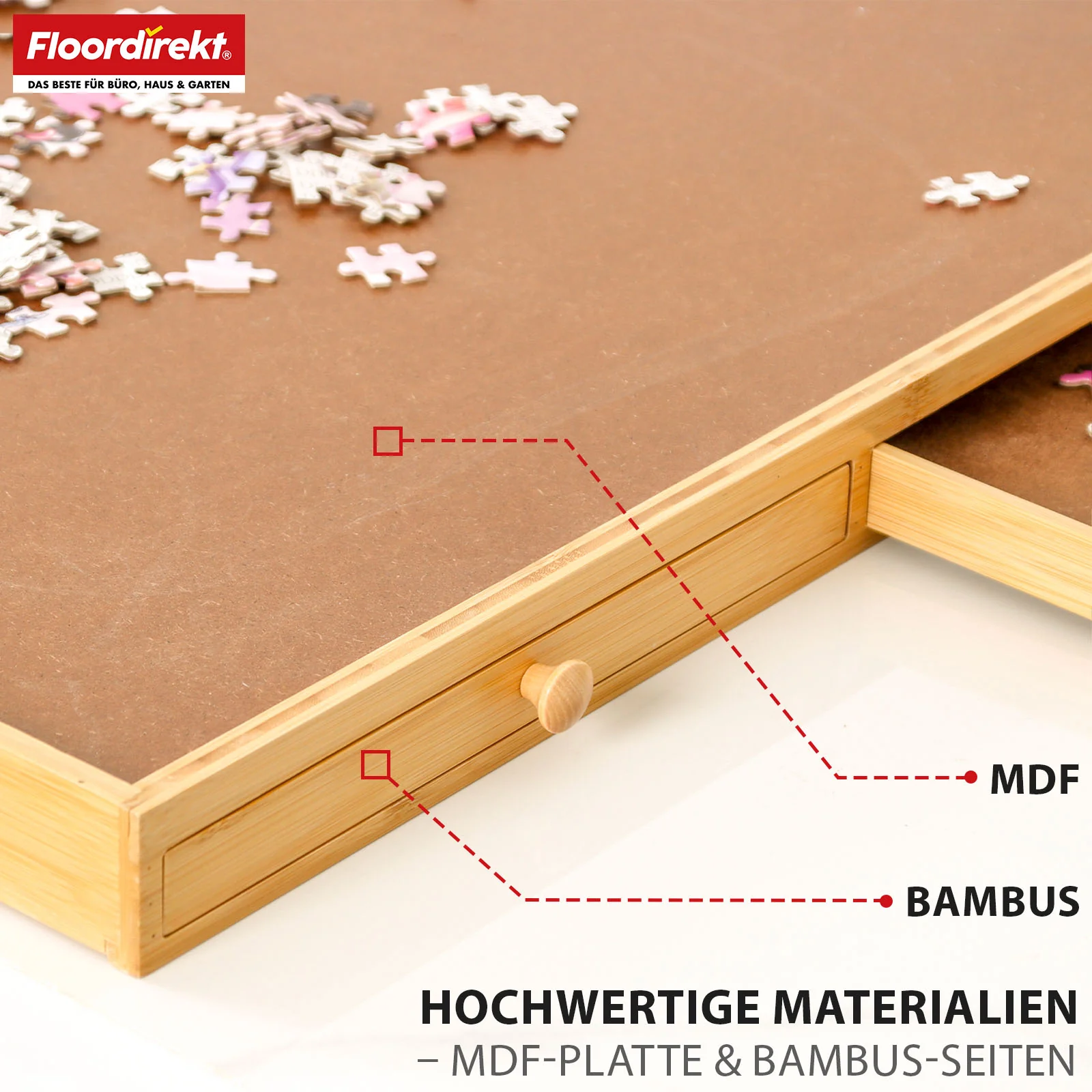 Puzzletisch | Yukon | Kompakte Puzzle-Unterlage mit Schubladen aus Bambus & MDF | Für bis zu 1000 Teile - Image 3