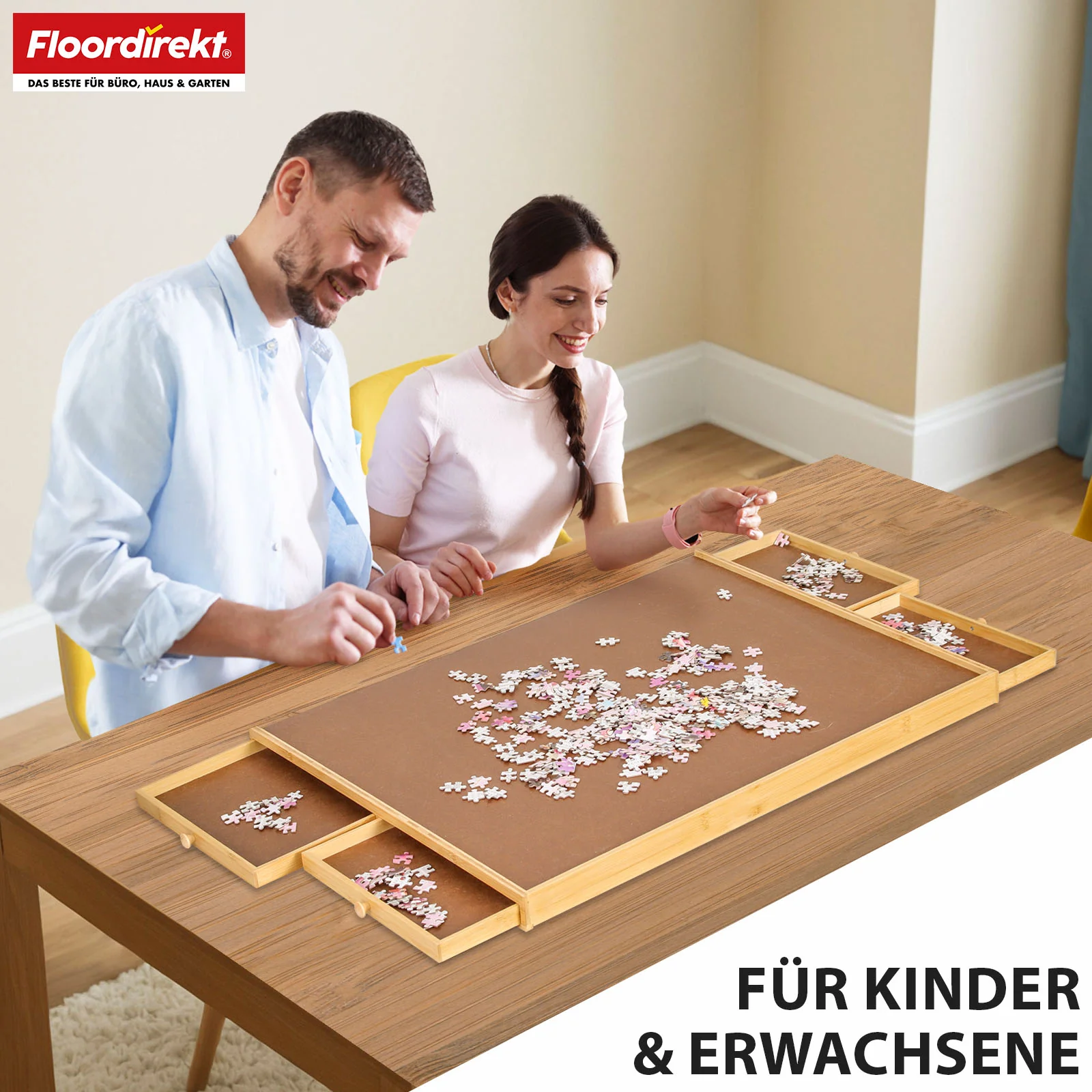 Puzzletisch | Yukon | Kompakte Puzzle-Unterlage mit Schubladen aus Bambus & MDF | Für bis zu 1000 Teile - Image 6