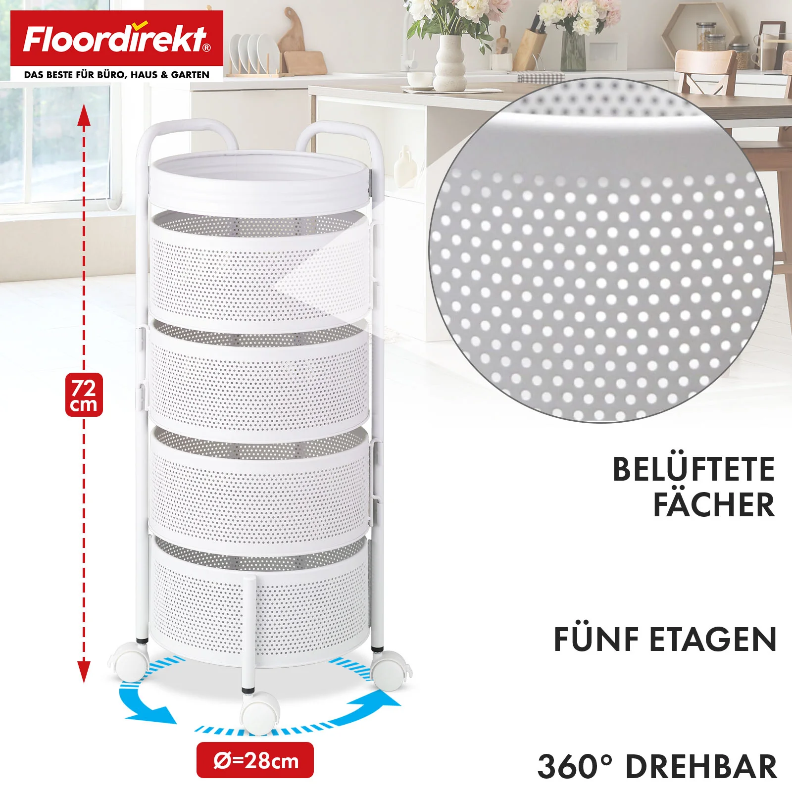 Rollwagen | Henry | Küchenwagen aus Stahl mit Rollen | Servierwagen | 3 oder 5 Etagen | Weiß & Schwarz - Image 16