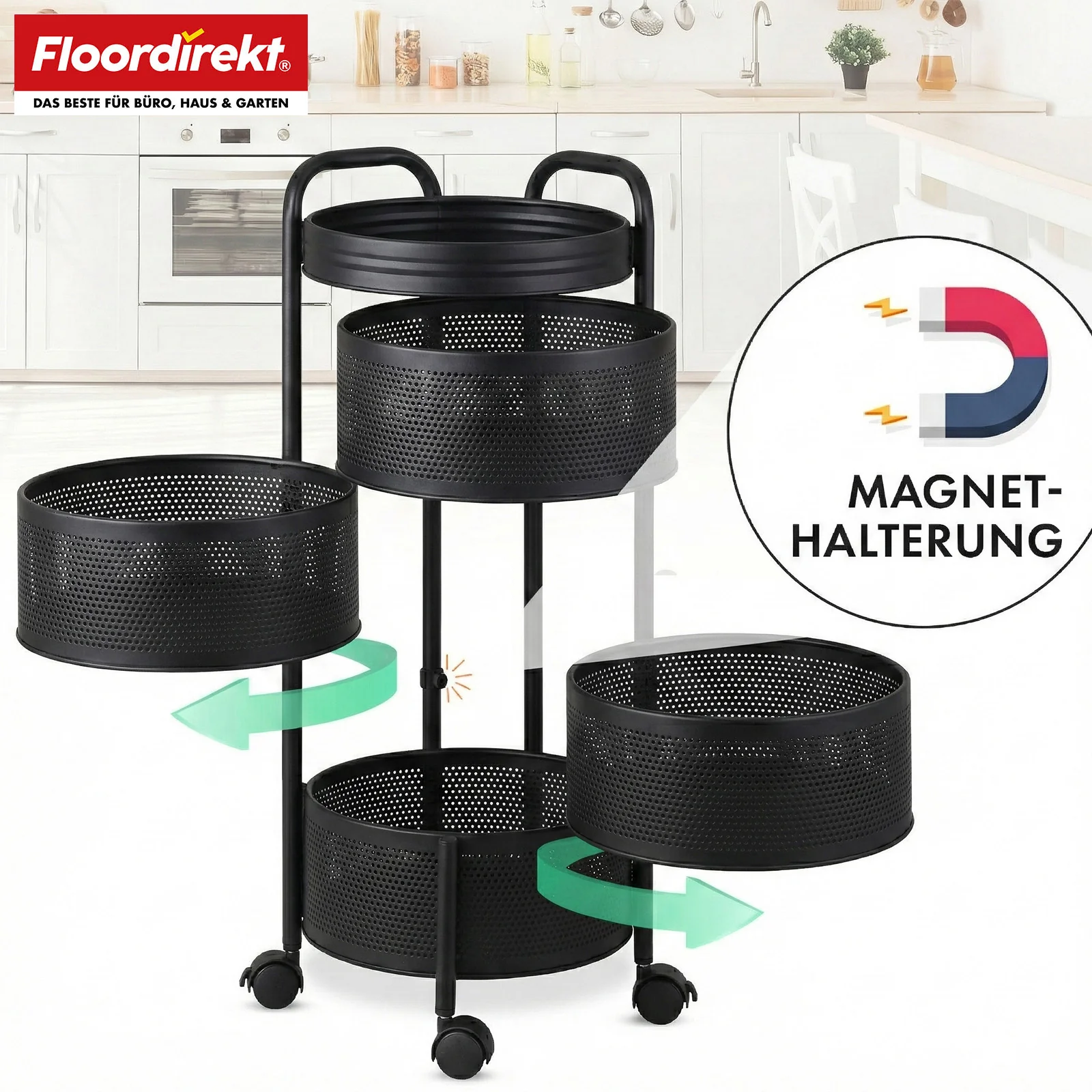Rollwagen | Henry | Küchenwagen aus Stahl mit Rollen | Servierwagen | 3 oder 5 Etagen | Weiß & Schwarz - Image 5