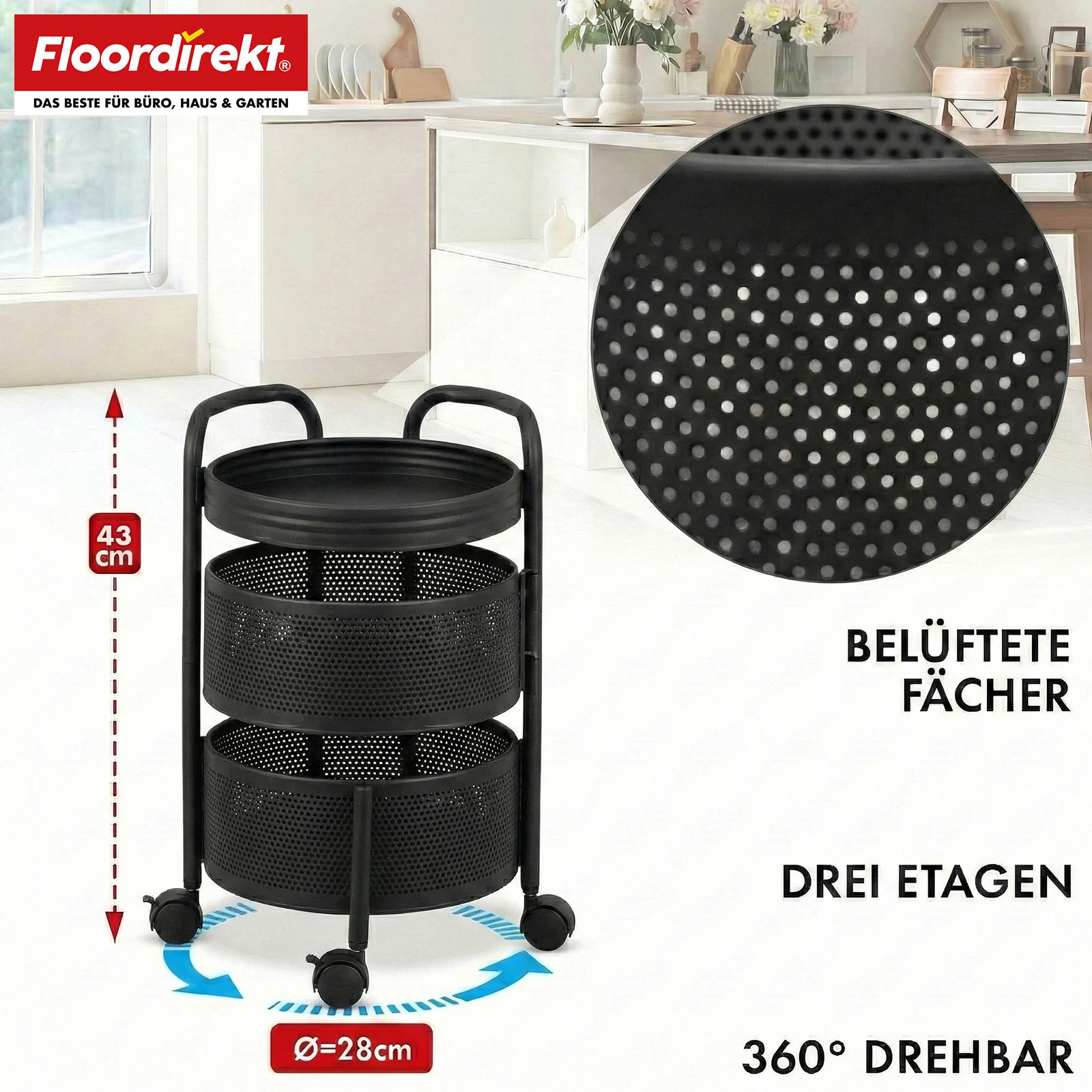 Rollwagen | Henry | Küchenwagen aus Stahl mit Rollen | Servierwagen | 3 oder 5 Etagen | Weiß & Schwarz - Image 9