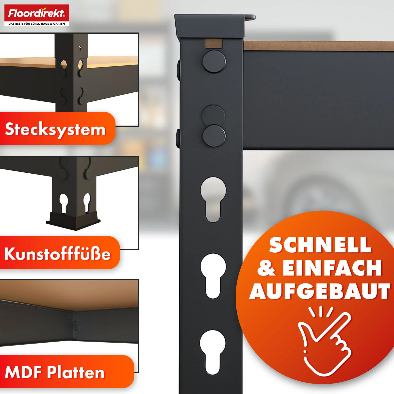 Schwerlastregal | Rhino | Lagerregal mit 5 Böden | 1050 kg Traglast | innovatives Stecksystem | In verschiedenen Farben & Größen - Image 11