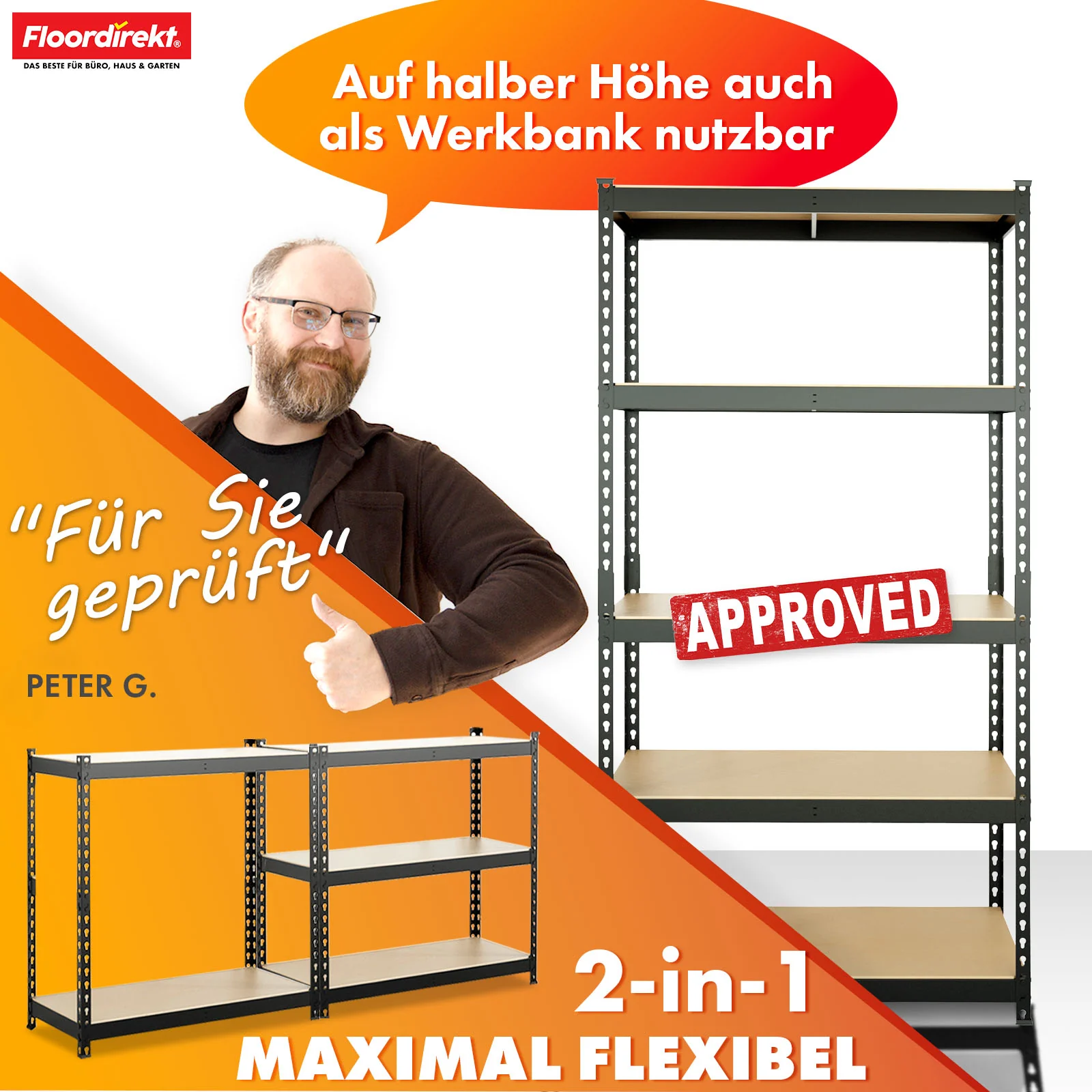 Schwerlastregal | Rhino | Lagerregal mit 5 Böden | 1050 kg Traglast | innovatives Stecksystem | In verschiedenen Farben & Größen - Image 12