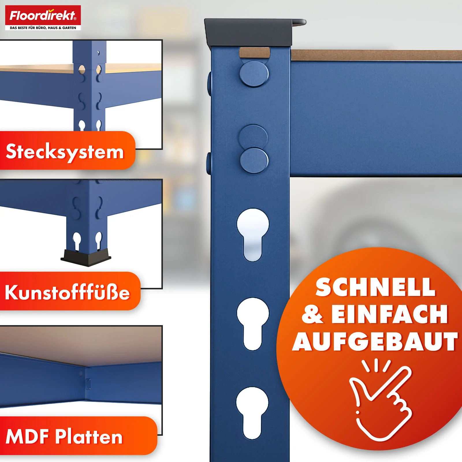 Schwerlastregal | Rhino | Lagerregal mit 5 Böden | 1050 kg Traglast | innovatives Stecksystem | In verschiedenen Farben & Größen - Image 19