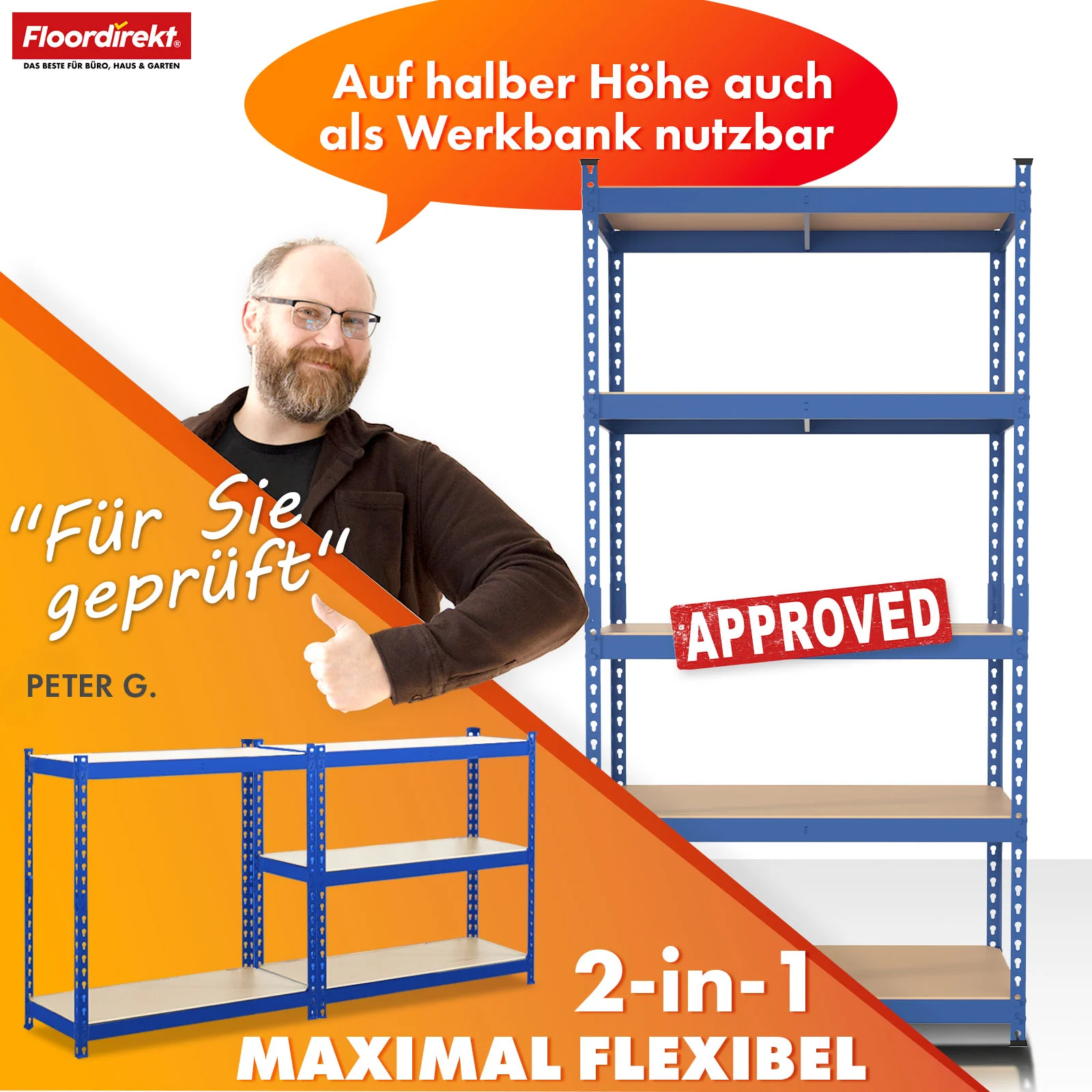 Schwerlastregal | Rhino | Lagerregal mit 5 Böden | 1050 kg Traglast | innovatives Stecksystem | In verschiedenen Farben & Größen - Image 20