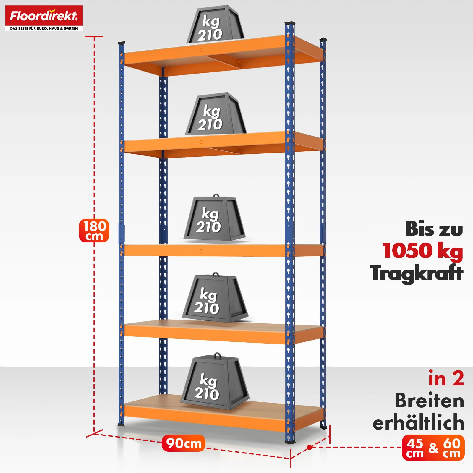 Schwerlastregal | Rhino | Lagerregal mit 5 Böden | 1050 kg Traglast | innovatives Stecksystem | In verschiedenen Farben & Größen - Image 26