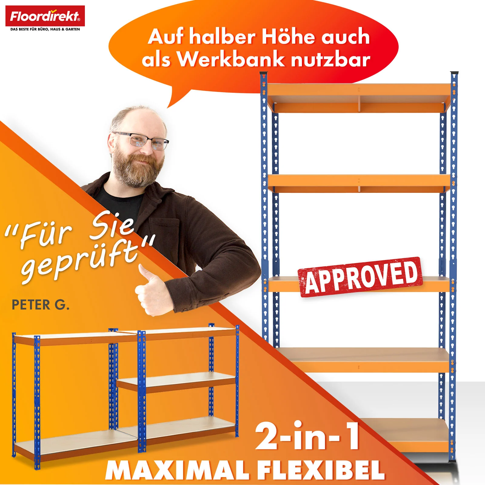 Schwerlastregal | Rhino | Lagerregal mit 5 Böden | 1050 kg Traglast | innovatives Stecksystem | In verschiedenen Farben & Größen - Image 28