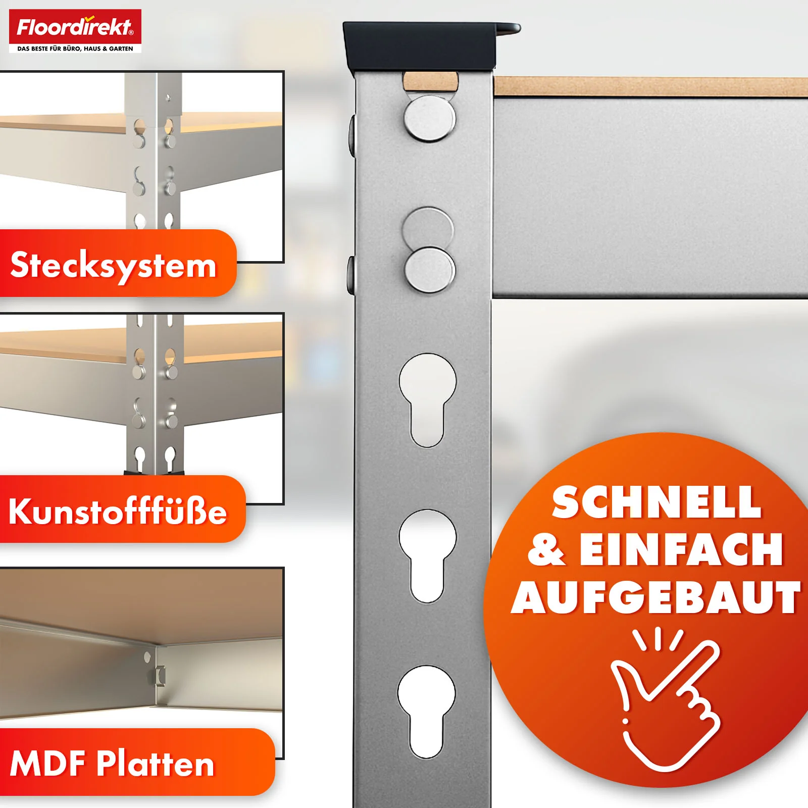 Schwerlastregal | Rhino | Lagerregal mit 5 Böden | 1050 kg Traglast | innovatives Stecksystem | In verschiedenen Farben & Größen - Image 3