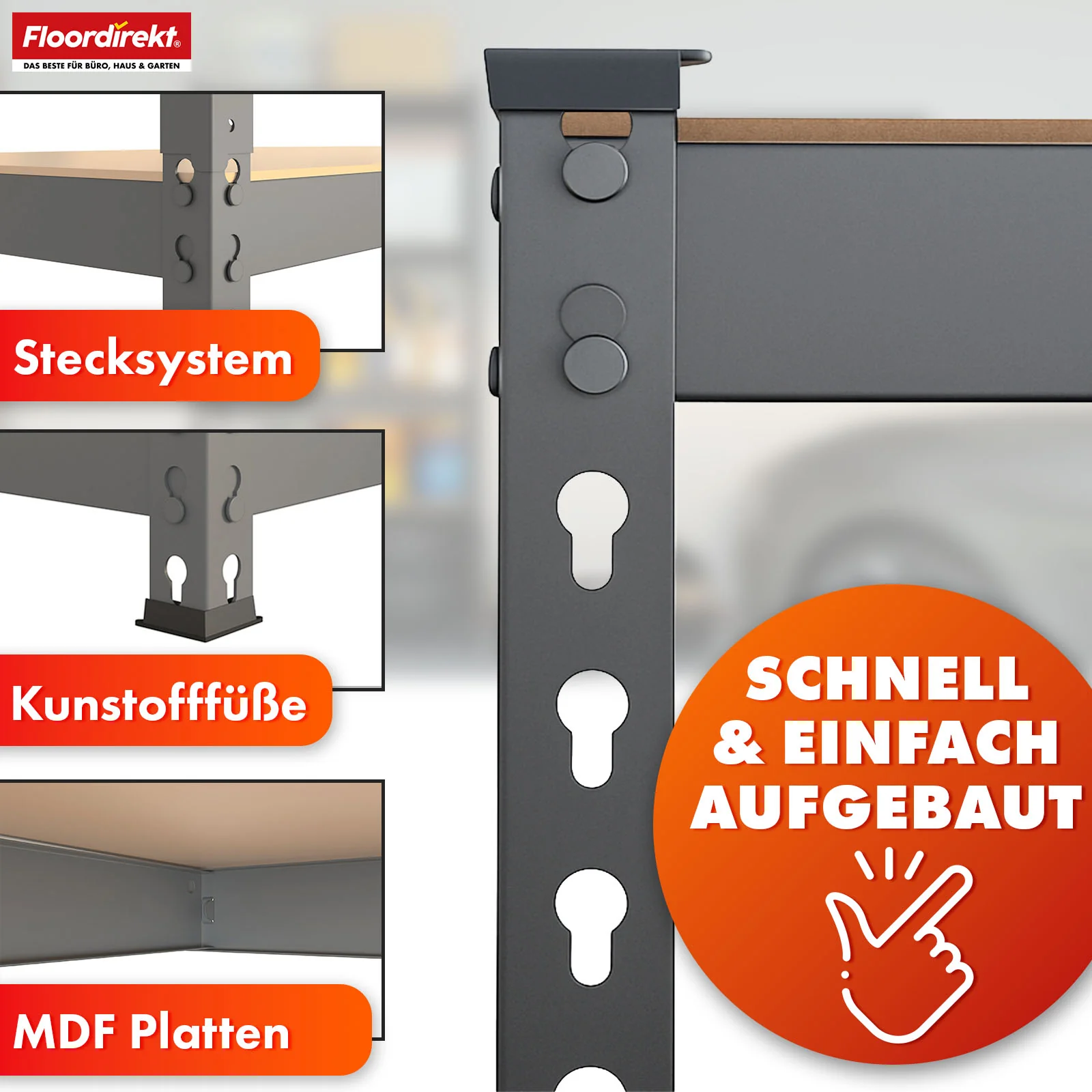 Schwerlastregal | Rhino | Lagerregal mit 5 Böden | 1050 kg Traglast | innovatives Stecksystem | In verschiedenen Farben & Größen - Image 35