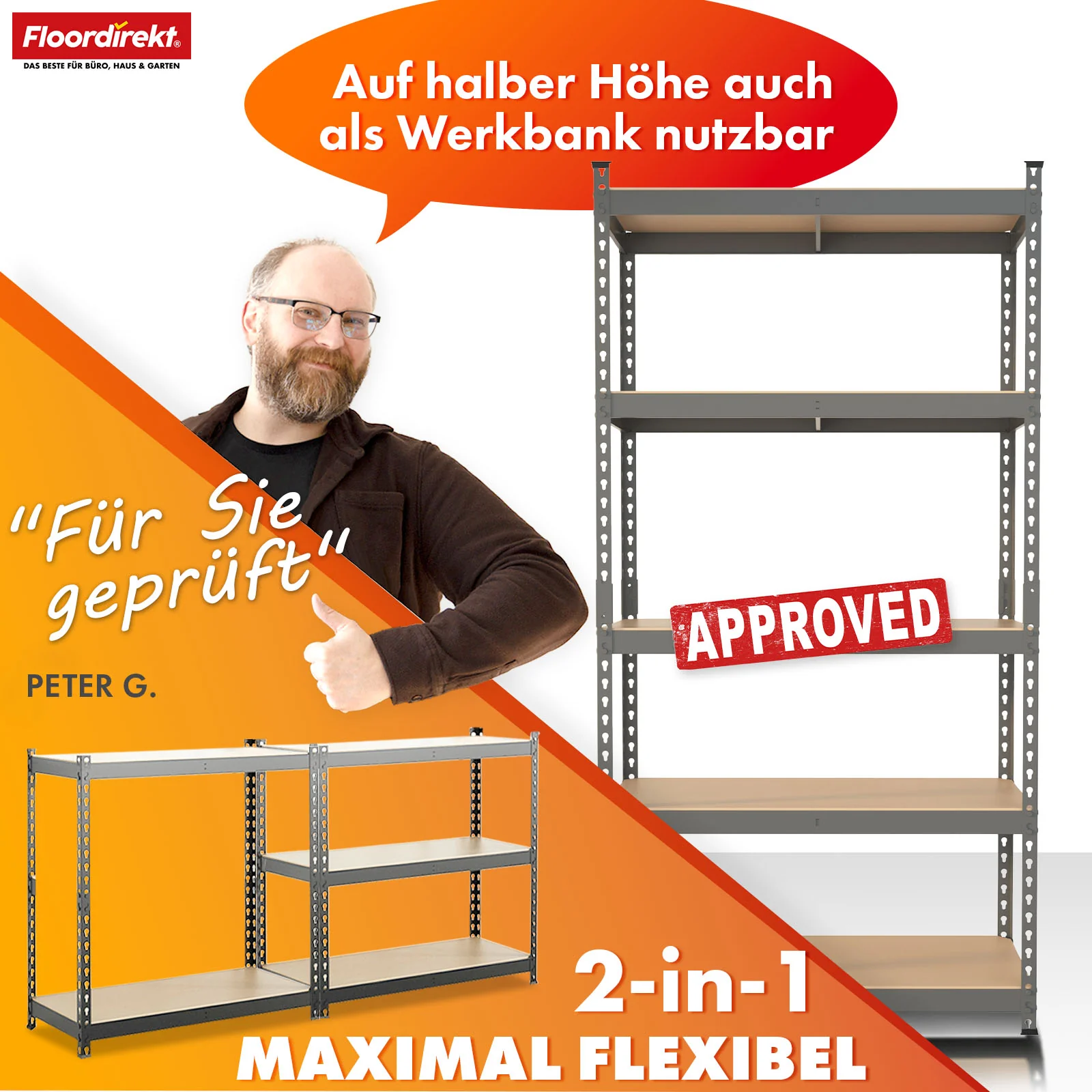 Schwerlastregal | Rhino | Lagerregal mit 5 Böden | 1050 kg Traglast | innovatives Stecksystem | In verschiedenen Farben & Größen - Image 36