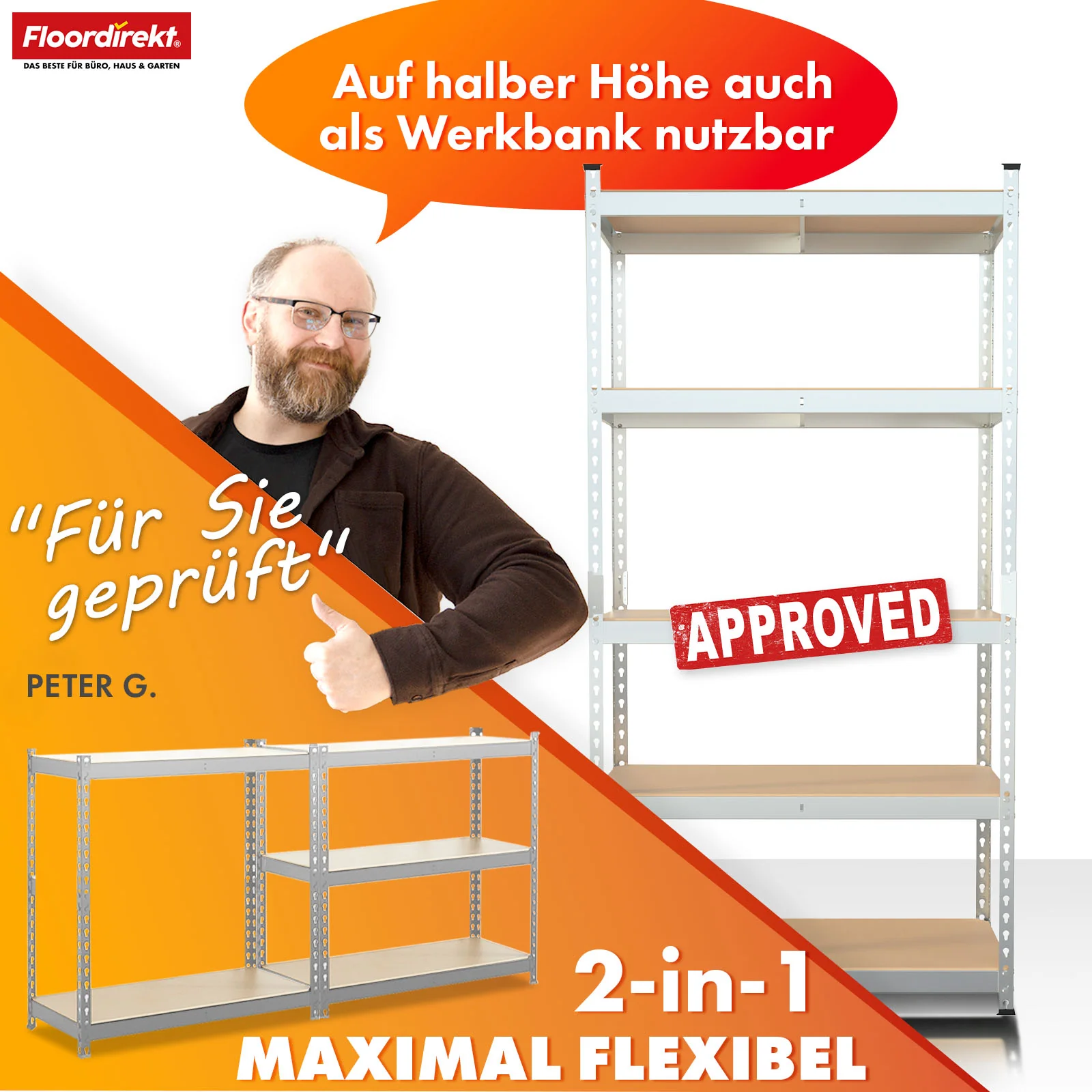 Schwerlastregal | Rhino | Lagerregal mit 5 Böden | 1050 kg Traglast | innovatives Stecksystem | In verschiedenen Farben & Größen - Image 4
