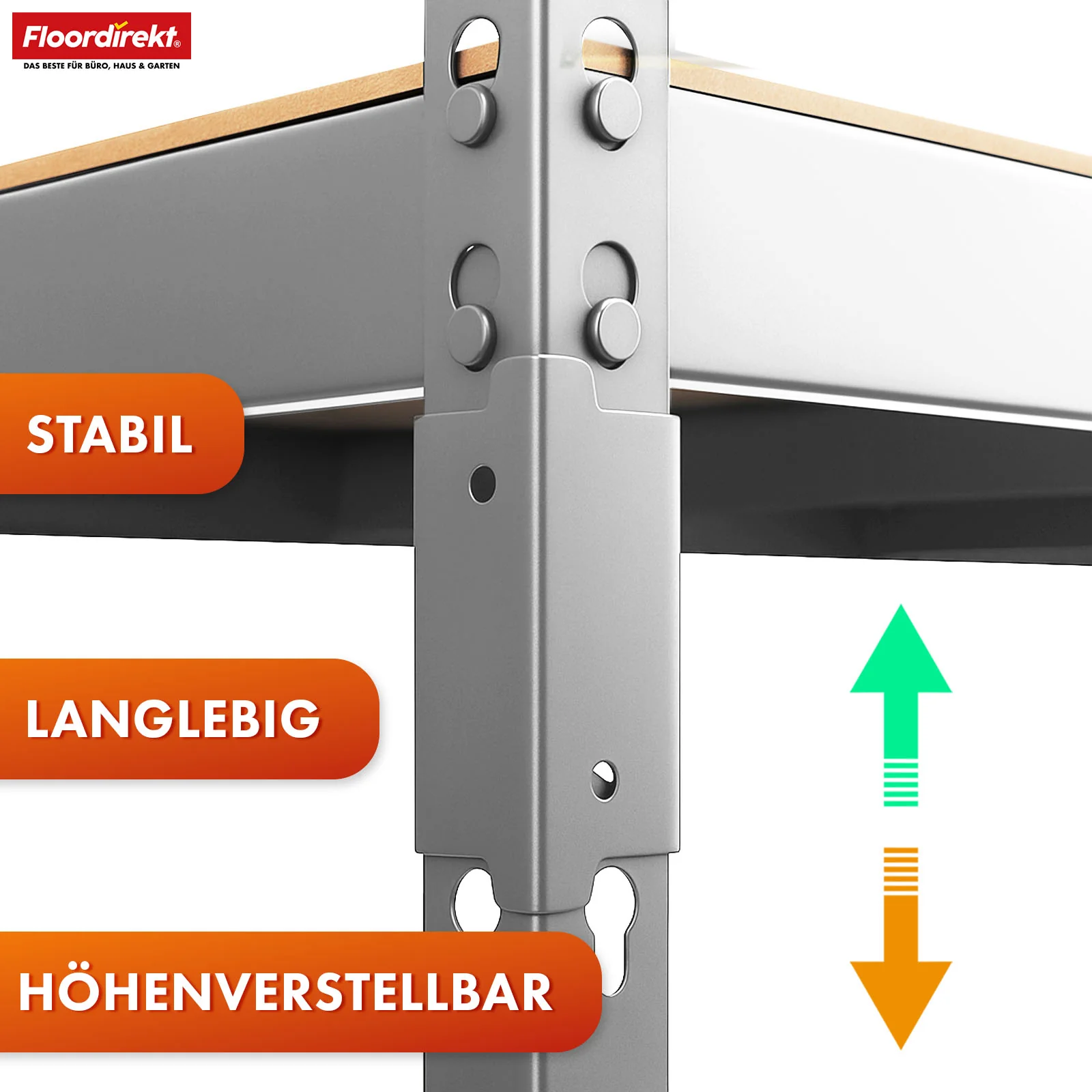Schwerlastregal | Rhino | Lagerregal mit 5 Böden | 1050 kg Traglast | innovatives Stecksystem | In verschiedenen Farben & Größen - Image 5