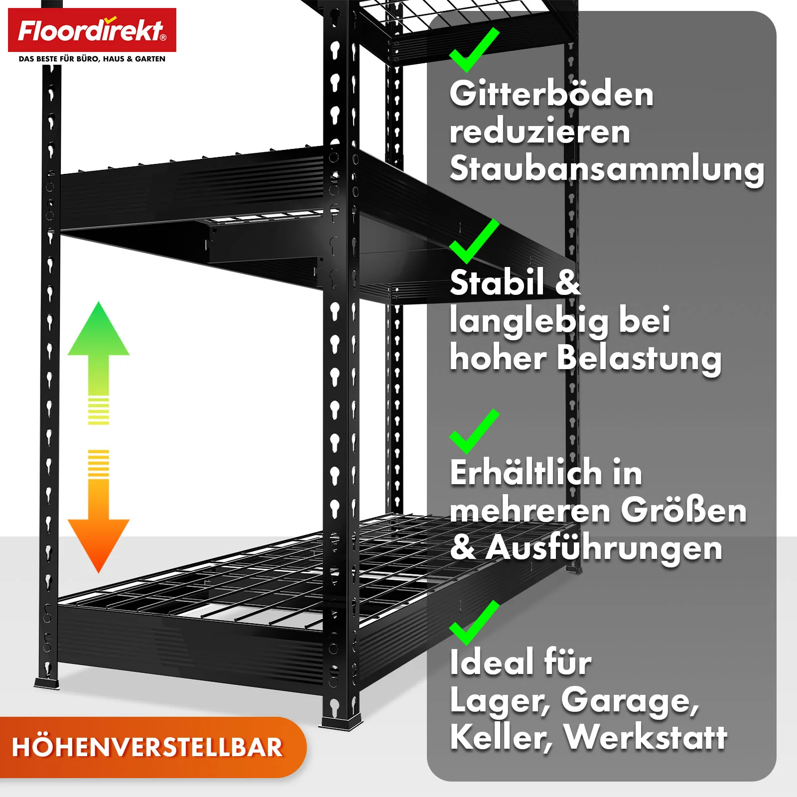 Schwerlastregal | Yukon Rivet | Stahlregal mit Gitterböden | 250–350 kg Tragkraft je Etage | Verschiedene Größen & Farben - Image 23