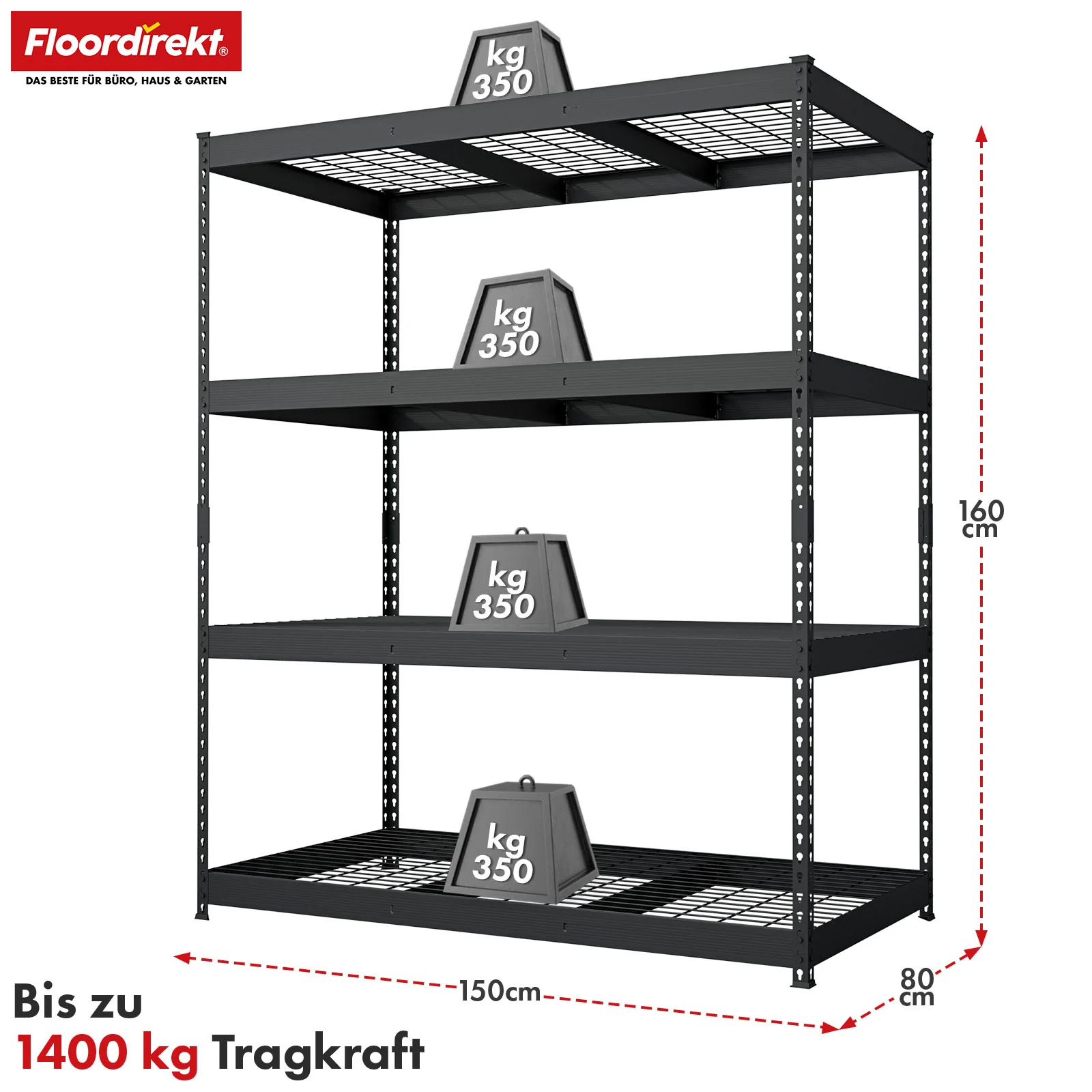 Schwerlastregal | Yukon Rivet | Stahlregal mit Gitterböden | 250–350 kg Tragkraft je Etage | Verschiedene Größen & Farben - Image 47