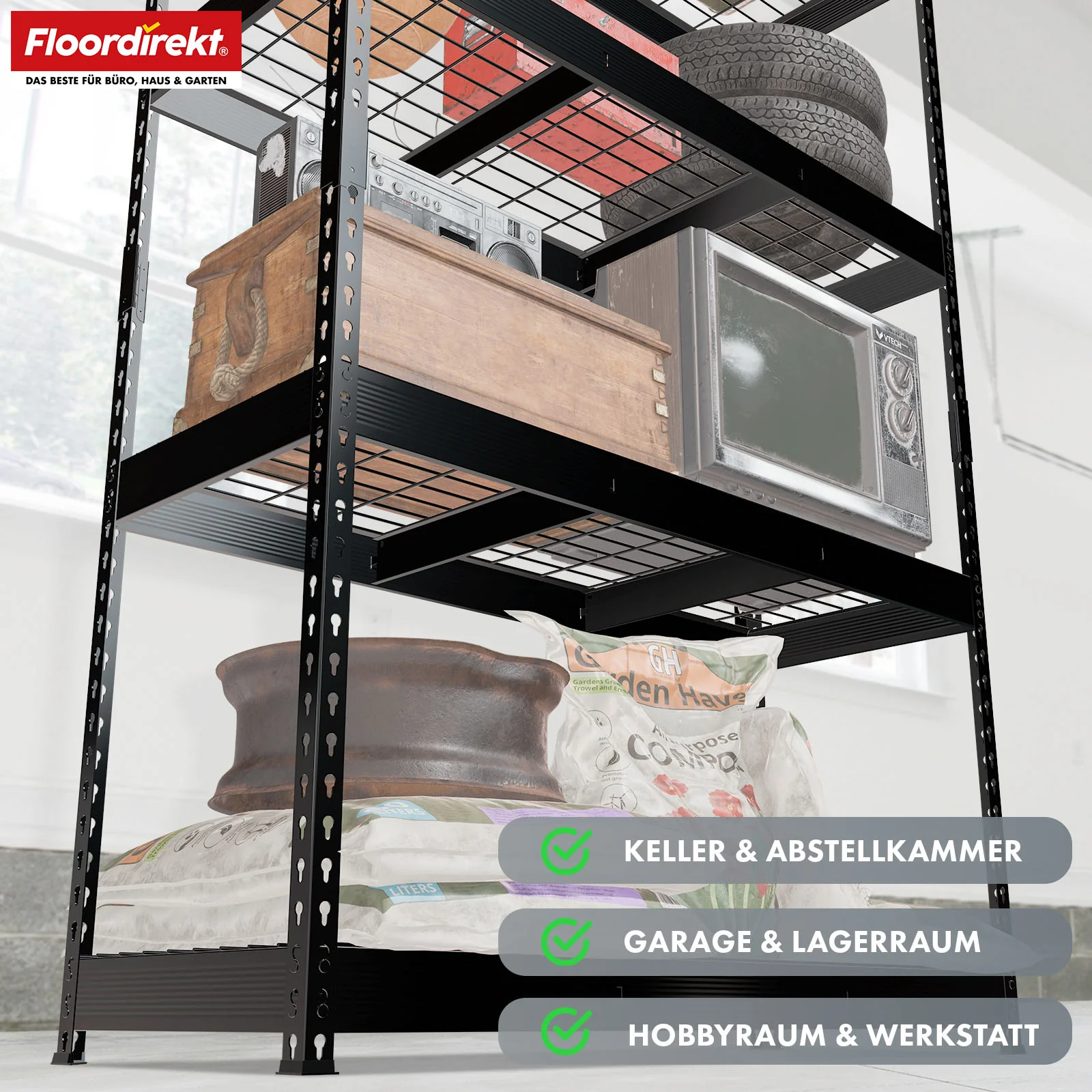 Schwerlastregal | Yukon Rivet | Stahlregal mit Gitterböden | 250–350 kg Tragkraft je Etage | Verschiedene Größen & Farben - Image 53