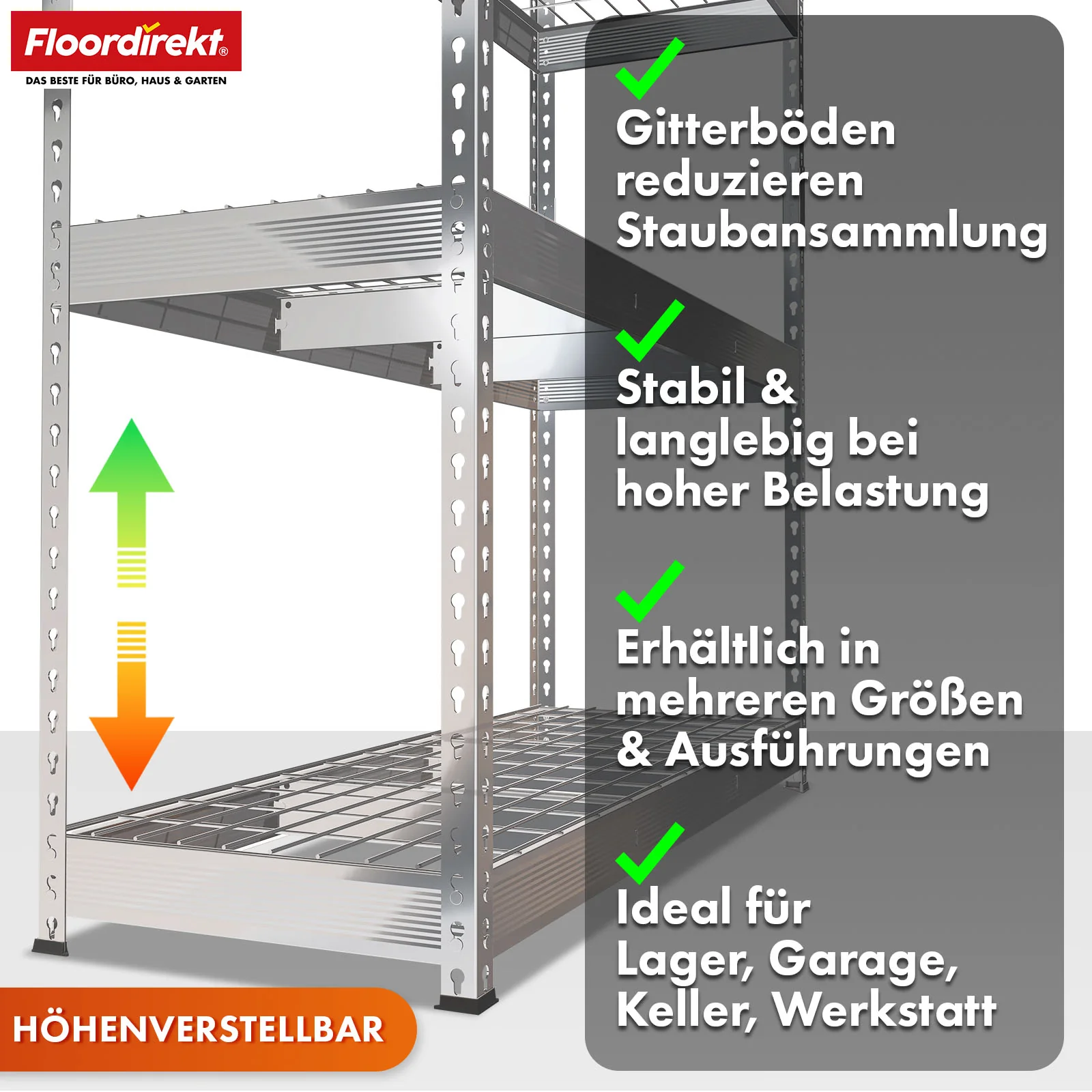 Schwerlastregal | Yukon Rivet | Stahlregal mit Gitterböden | 250–350 kg Tragkraft je Etage | Verschiedene Größen & Farben - Image 68
