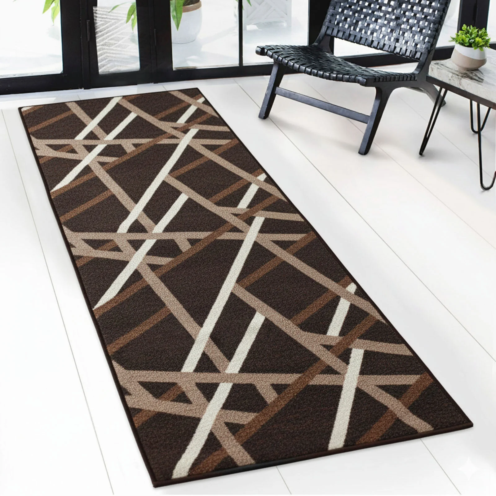 Teppichläufer | Printed | In Anthrazit & Braun | Moderner Läufer mit Streifen-Design & rutschhemmender Gel-Rückseite | Strapazierfähig & pflegeleicht - Image 9