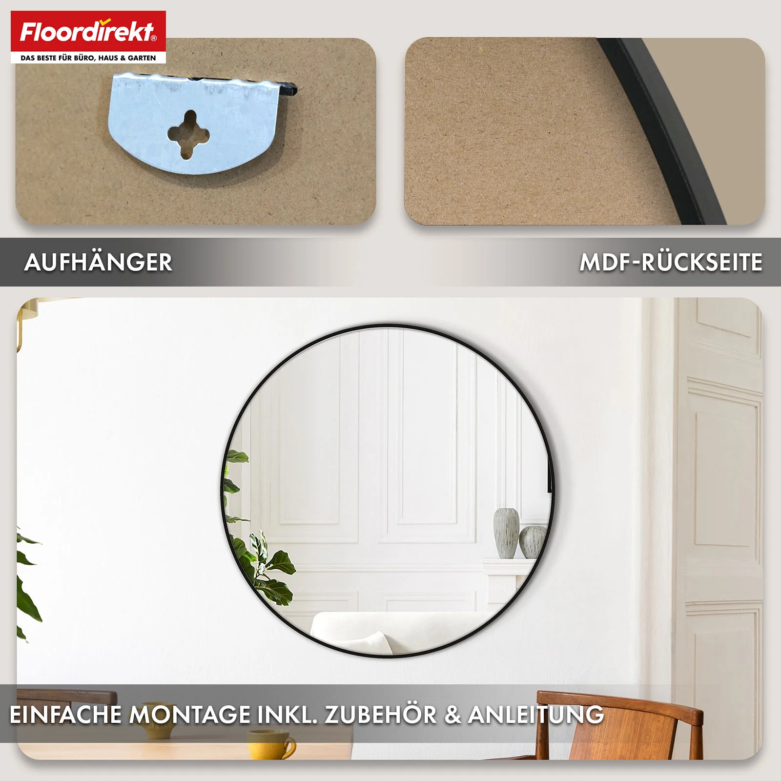 Wandspiegel | Bella | Runder Spiegel mit schwarzem Rahmen aus Aluminiumlegierung | In verschiedenen Größen erhältlich - Image 15