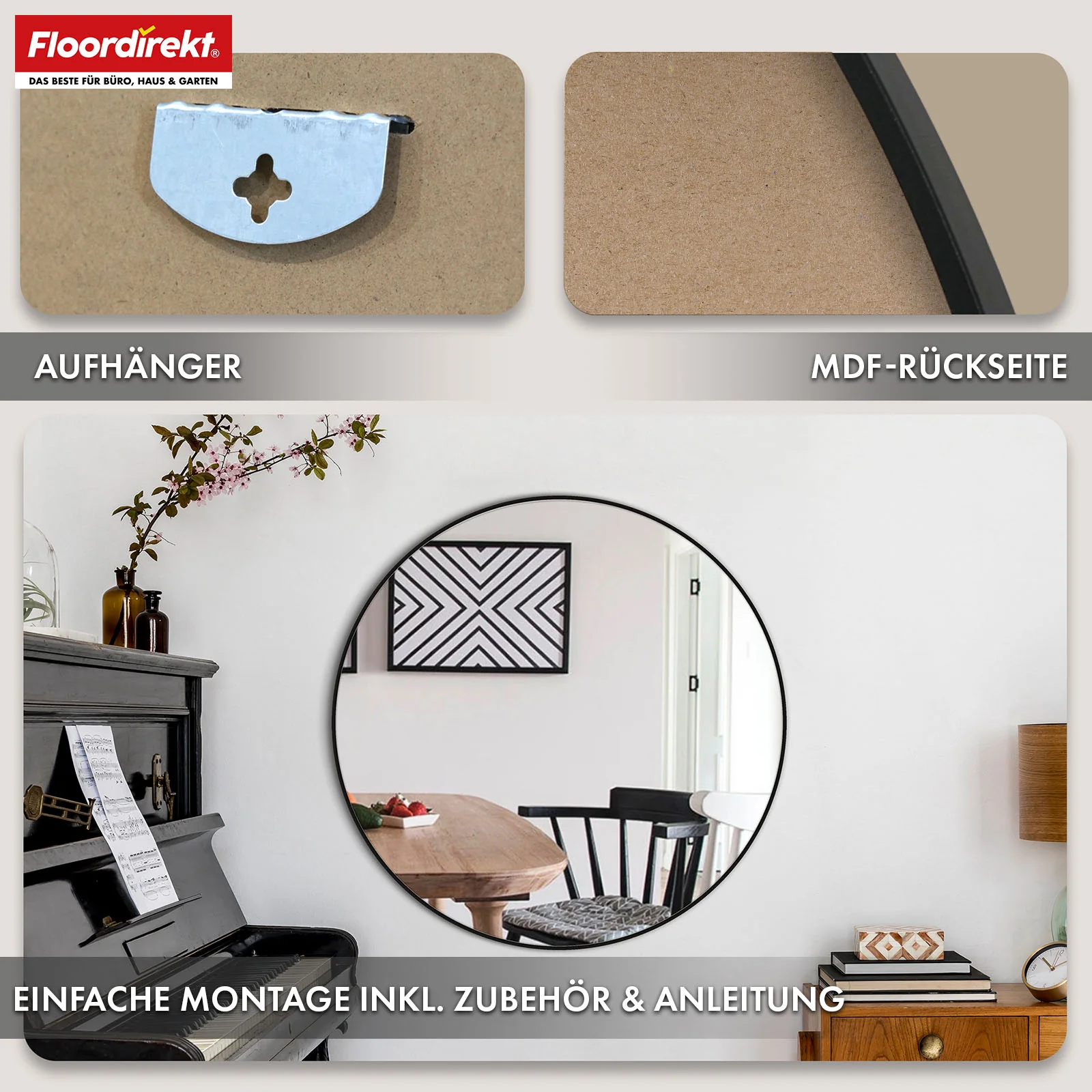 Wandspiegel | Bella | Runder Spiegel mit schwarzem Rahmen aus Aluminiumlegierung | In verschiedenen Größen erhältlich - Image 23