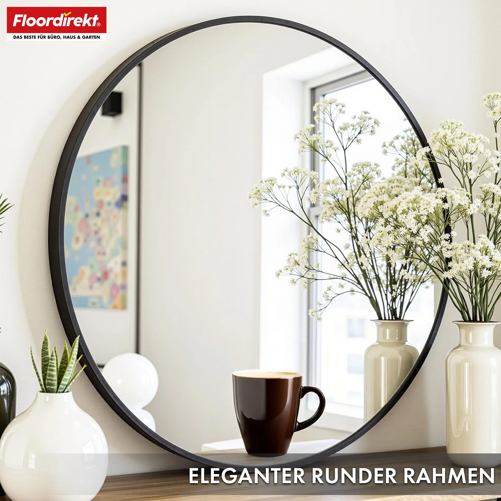 Wandspiegel | Bella | Runder Spiegel mit schwarzem Rahmen aus Aluminiumlegierung | In verschiedenen Größen erhältlich - Image 3