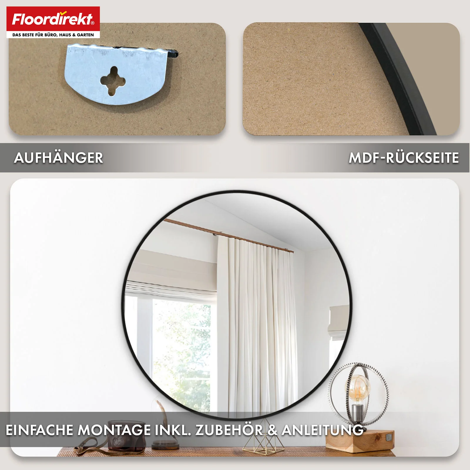Wandspiegel | Bella | Runder Spiegel mit schwarzem Rahmen aus Aluminiumlegierung | In verschiedenen Größen erhältlich - Image 7