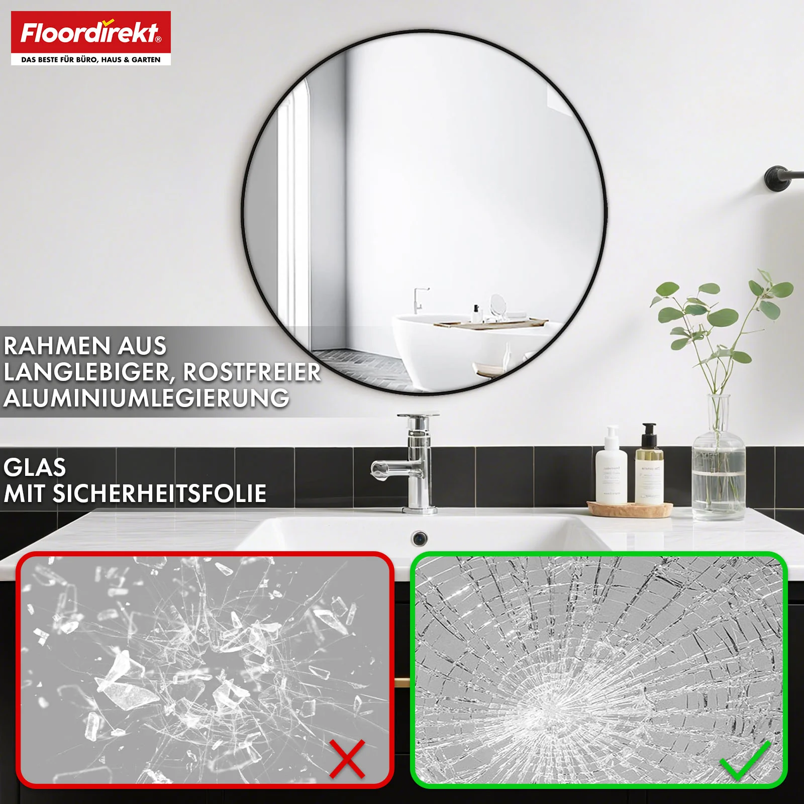 Wandspiegel | Bella | Runder Spiegel mit schwarzem Rahmen aus Aluminiumlegierung | In verschiedenen Größen erhältlich - Image 8