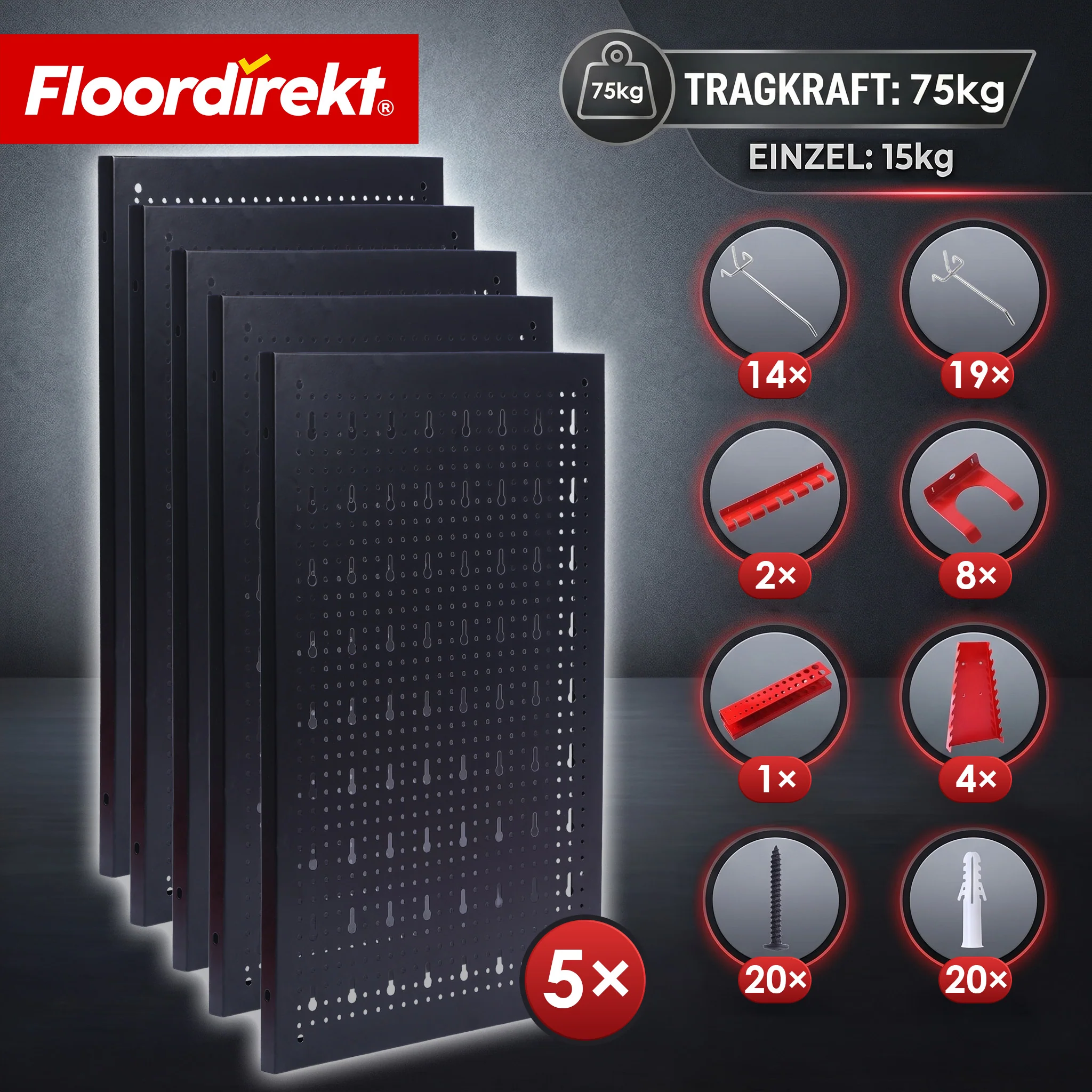 Werkzeugwand | Parker | Lochwand Set aus Metall mit Zubehör | Werkzeughalter für Werkstatt & Garage - Image 29