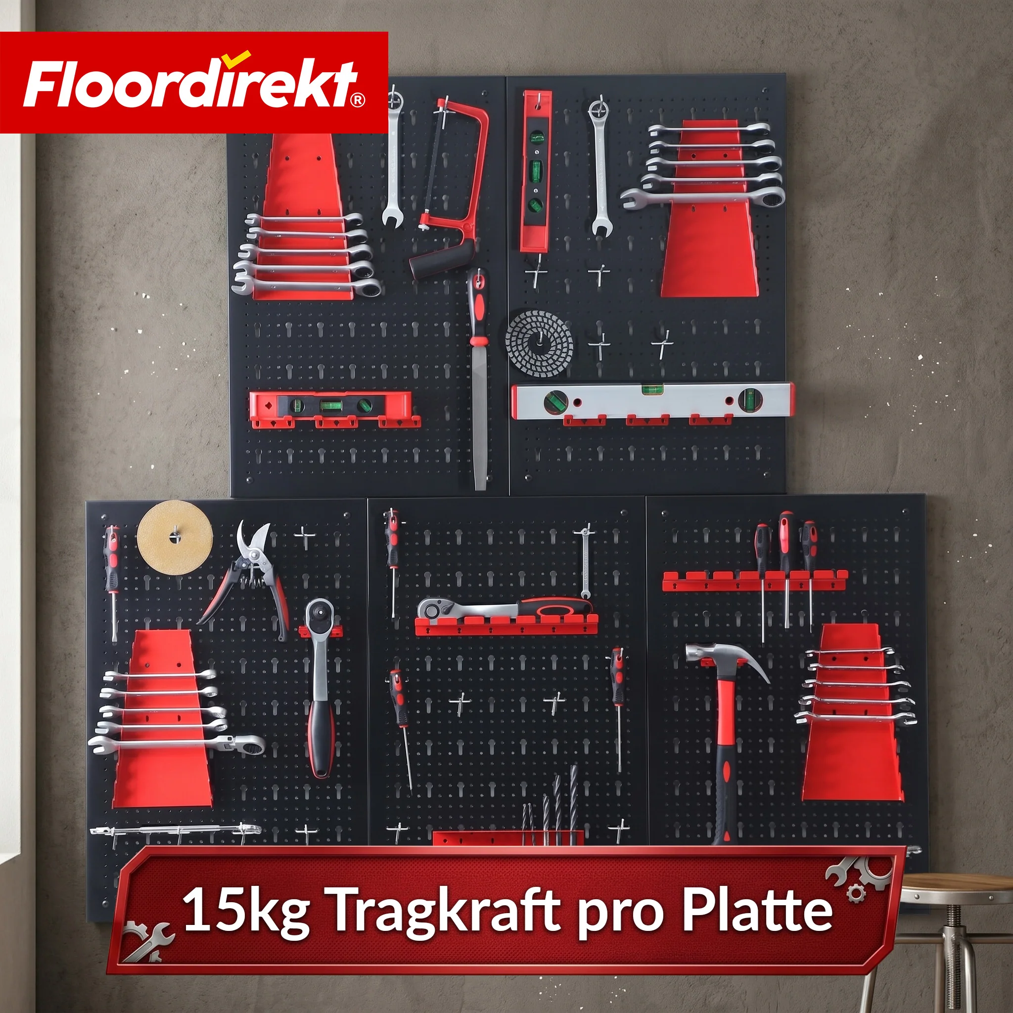 Werkzeugwand | Parker | Lochwand Set aus Metall mit Zubehör | Werkzeughalter für Werkstatt & Garage - Image 35